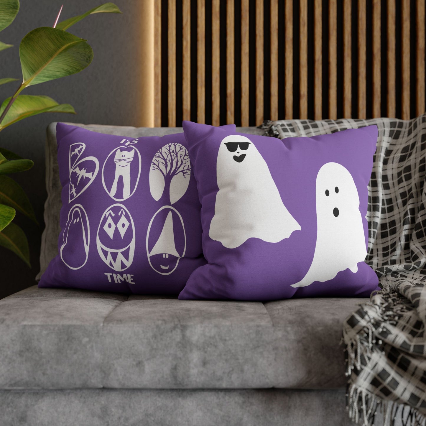 Spooky Ghost Pillowcase, BOO TIME, Halloween Decor, Fun Throw Pillow, Cozy Home Accessory, Unique Gift for Ghost Lovers, Purple Pillow Cover