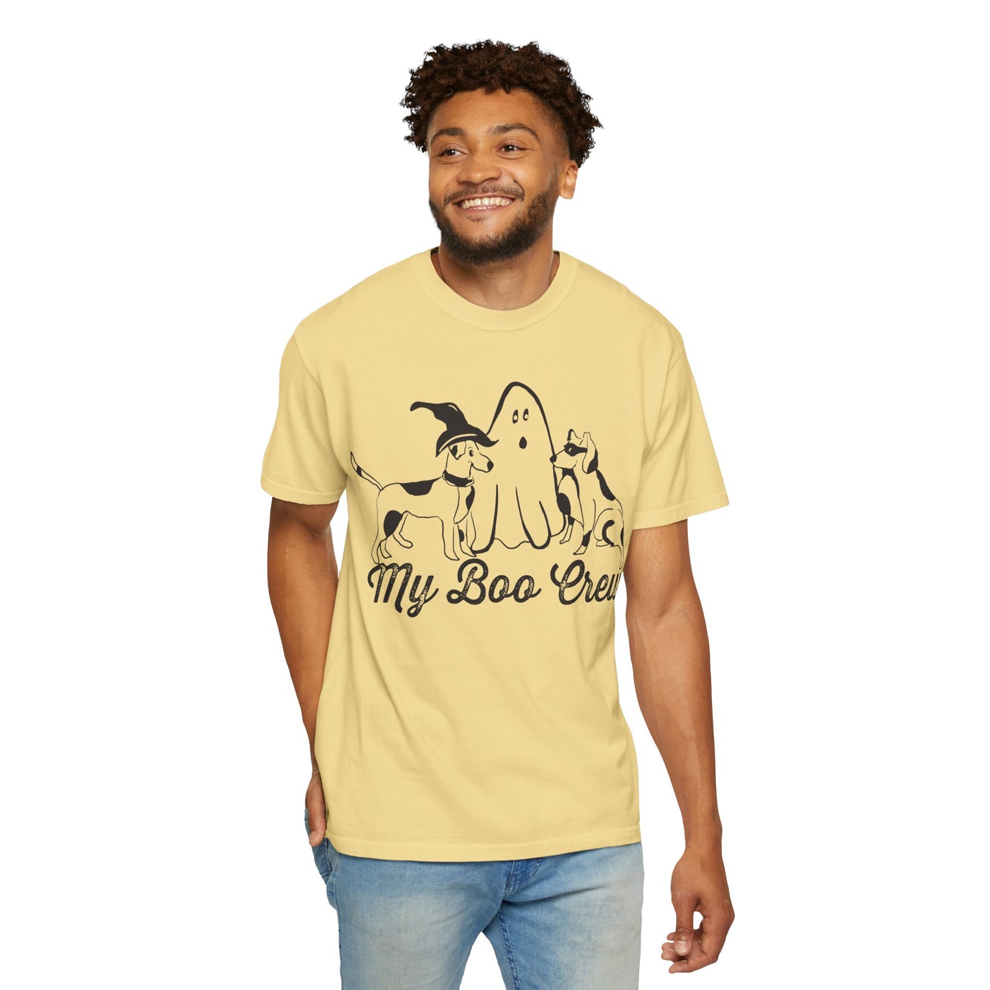 My Boo Crew Halloween T-Shirt, Cute Dog Ghost Tee, Halloween Unisex Garment-Dyed Shirt, Pet Lovers Gift, Autumn Apparel, Fun Halloween Outfit