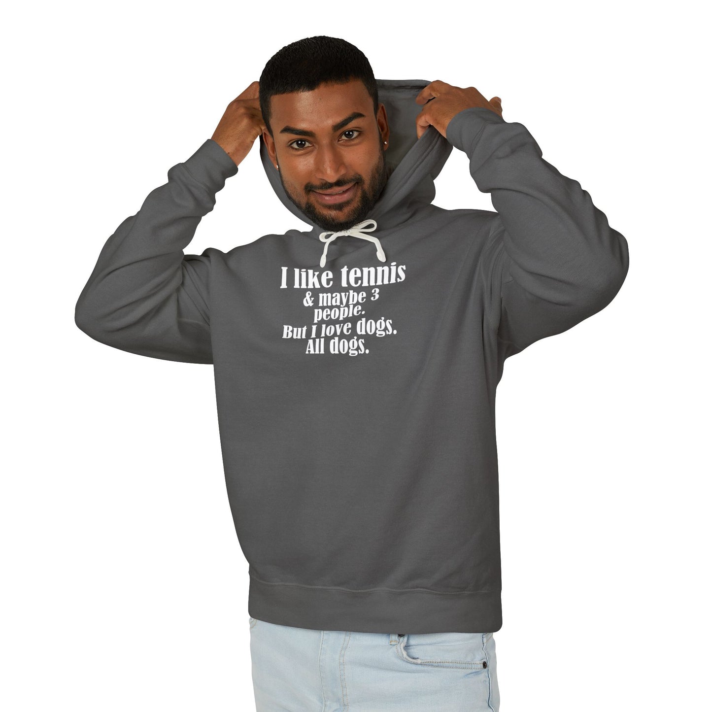 "I like tennis and maybe three people, but I love all dogs." Pickleball Lover's Hoodie | Sports Sweatshirt, Funny Pickleball Gift, Activewear, Unisex Apparel, Fun Sportswear