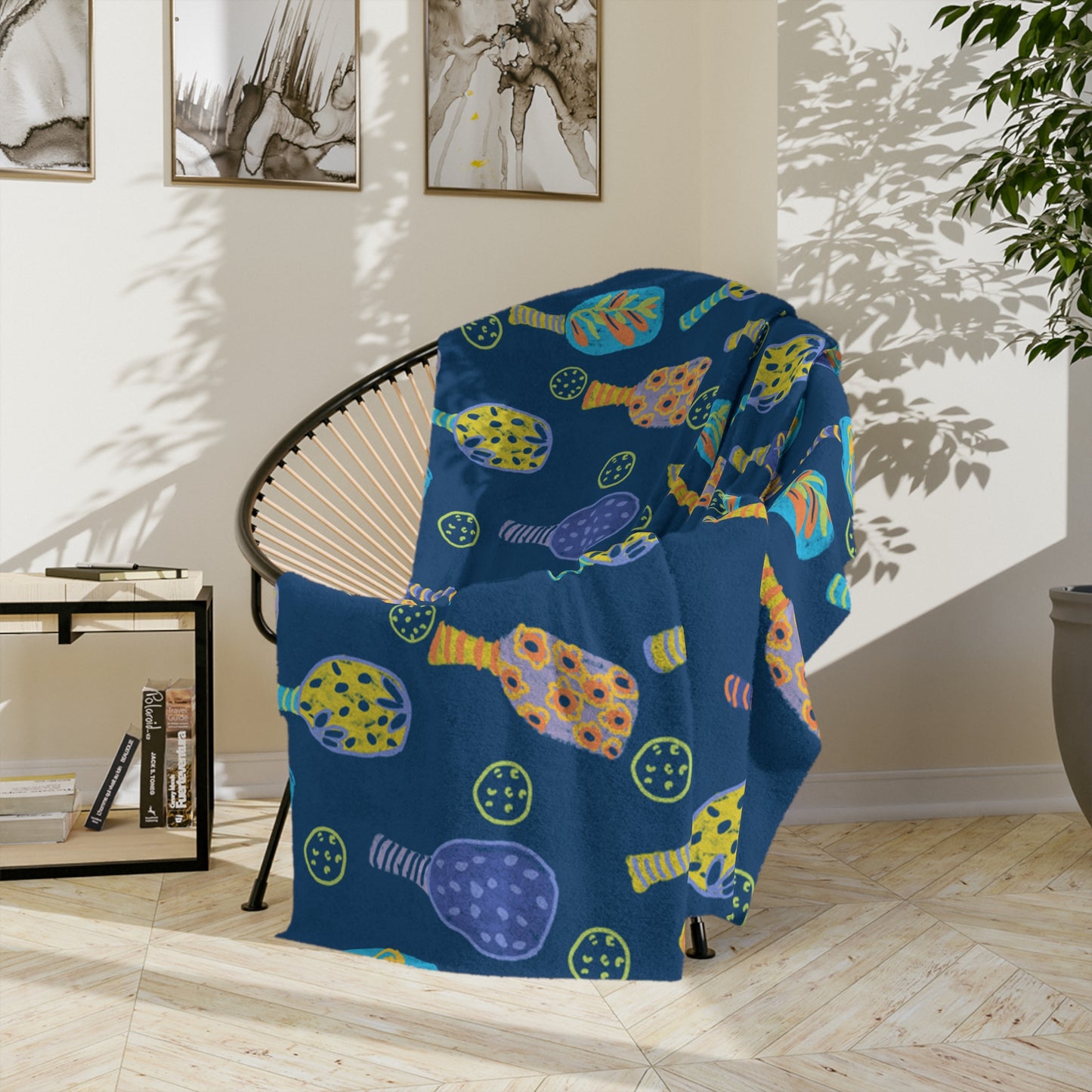 Velveteen Microfiber Blanket — Colorful Paddleball Pattern Cozy Throw