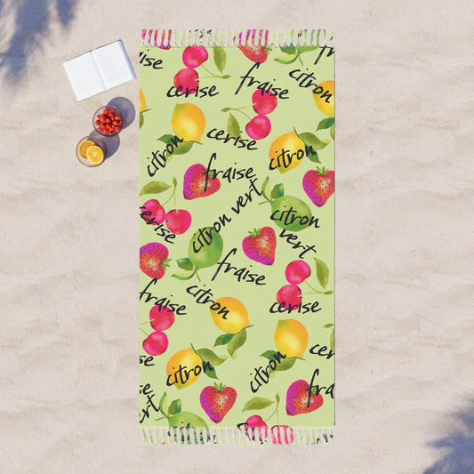 Boho Beach Towel - Vintage French Fruit Print