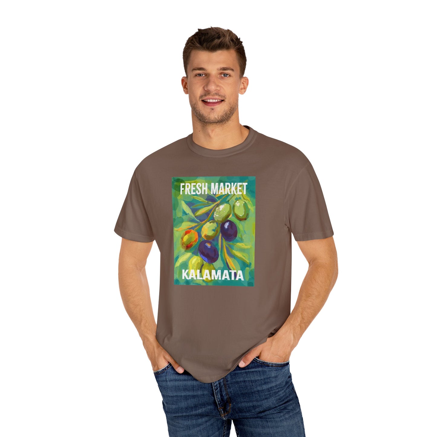 Vibrant Greek Olive Grove T-Shirt, Perfect for Farmers Markets, Foodie Gifts, Art Lovers, Summer Outings, Unisex Casual Wear