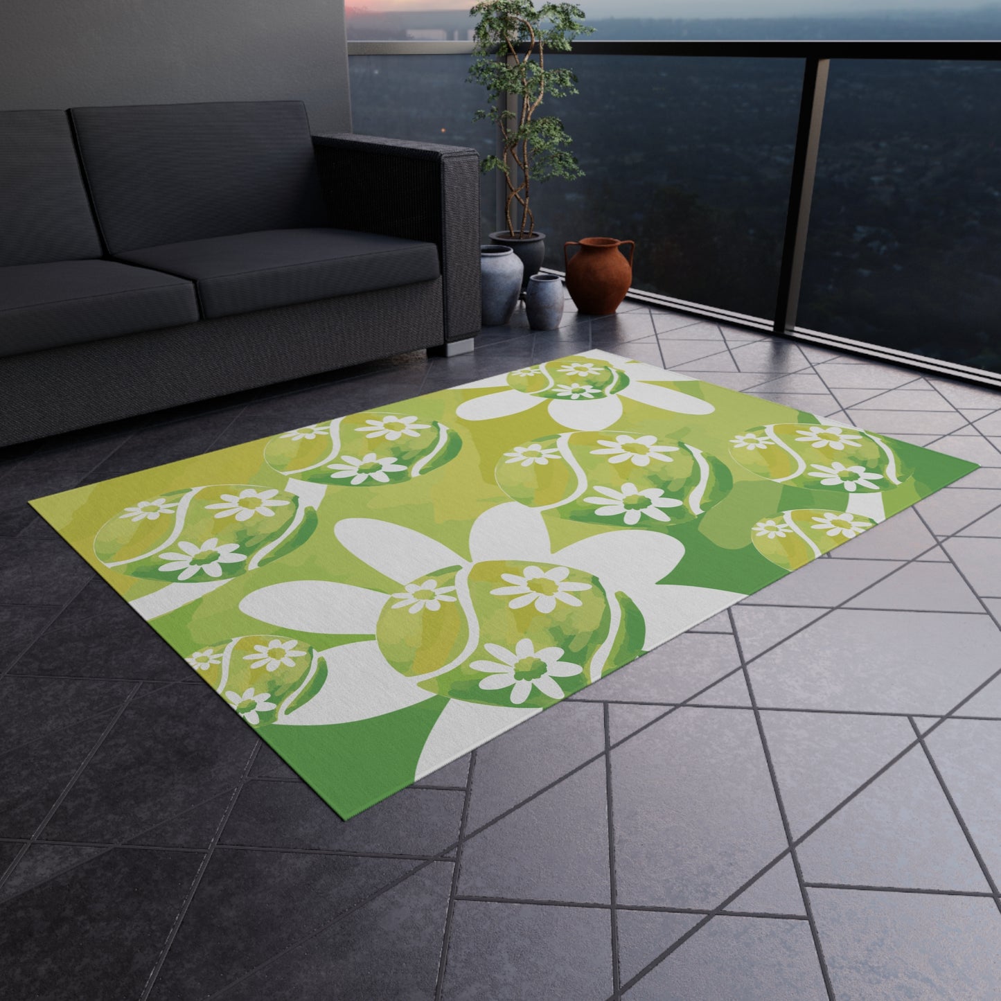Tennid Daisy Flower Pattern Outdoor Rug - Brighten Your Patio, Garden, or Entryway, Bohemian Decor, Easter Gift, Spring Vibes, Cozy Outdoor Living