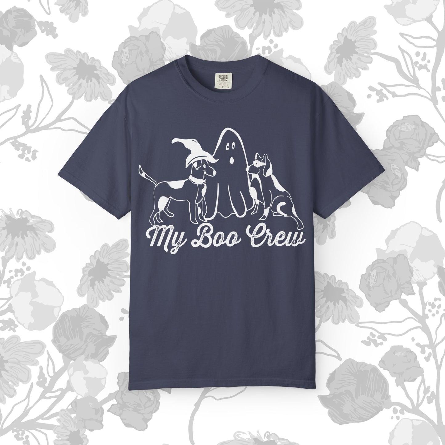 My Boo Crew Halloween T-Shirt, Cute Dog Ghost Tee, Halloween Unisex Garment-Dyed Shirt, Pet Lovers Gift, Autumn Apparel, Fun Halloween Outfit