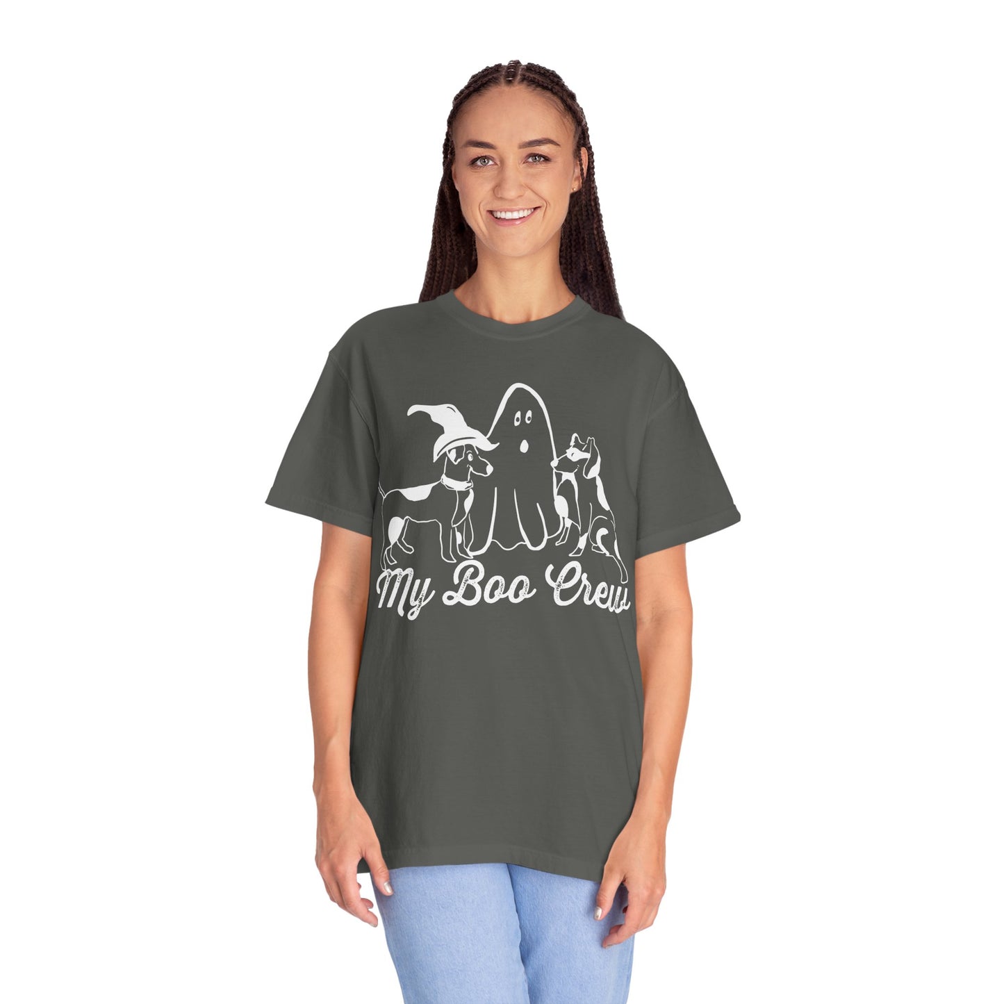 My Boo Crew Halloween T-Shirt, Cute Dog Ghost Tee, Halloween Unisex Garment-Dyed Shirt, Pet Lovers Gift, Autumn Apparel, Fun Halloween Outfit