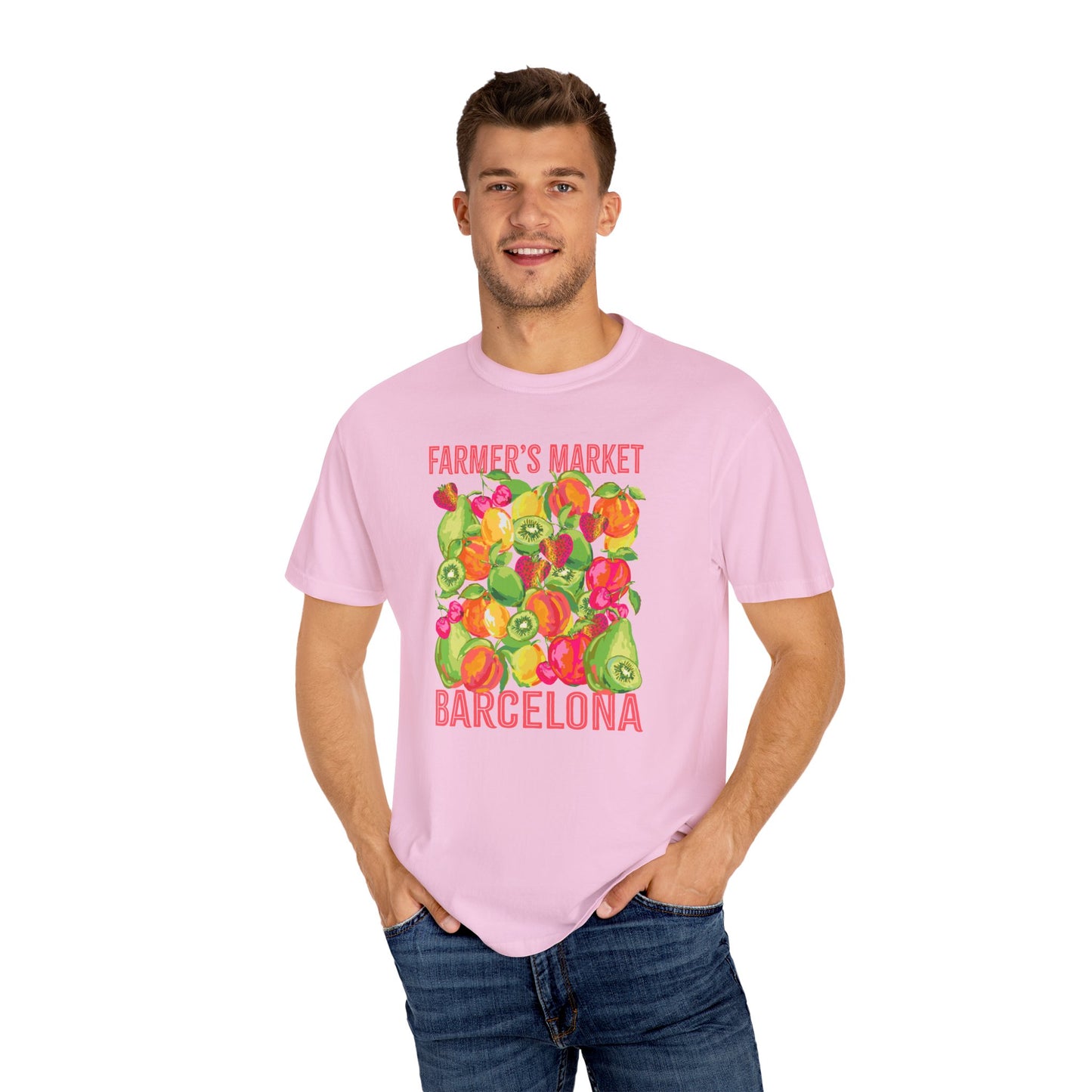 Barcelona Farmers Market T-Shirt | Unisex Garment-Dyed Tee, Cute Summer Style, Gift for Foodies, Market Lover's Apparel, Barcelona Graphic Tee