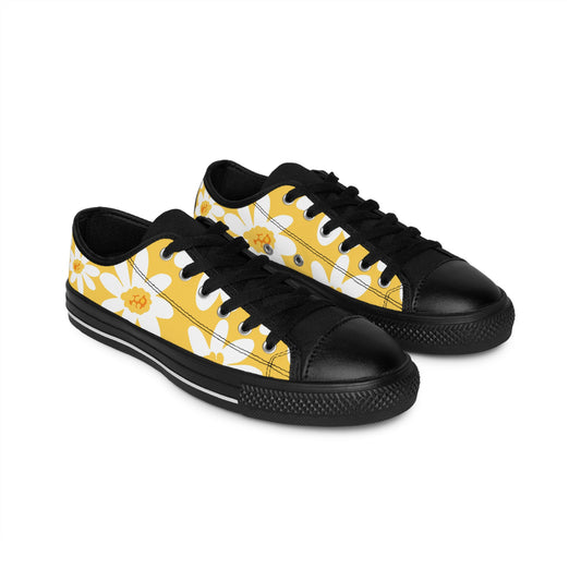 Bright Yellow Daisy Floral Women's Sneakers - Bright and Stylish Casual Footwear, Perfect for Spring, Summer, Daily Wear, Gift Ideas, and More!