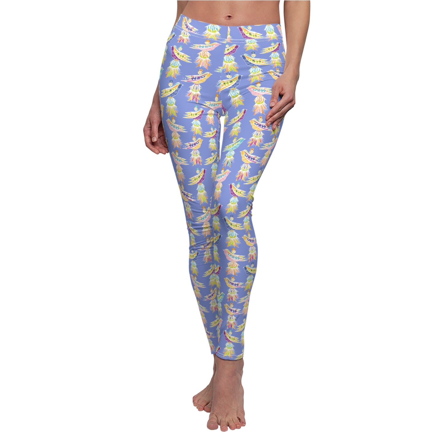 Pastel Tassel Bird Pattern Leggings — Women's All-Over Print Casual Leggings