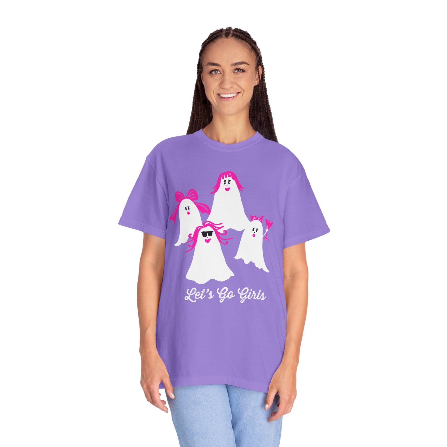 "Let's Go Girls" Spooky Chic T-Shirt, Halloween Fashion, Pink Ghost-Inspired Tee, Cute Casual Wear, Unisex Graphic Shirt, Trendy Fall Style