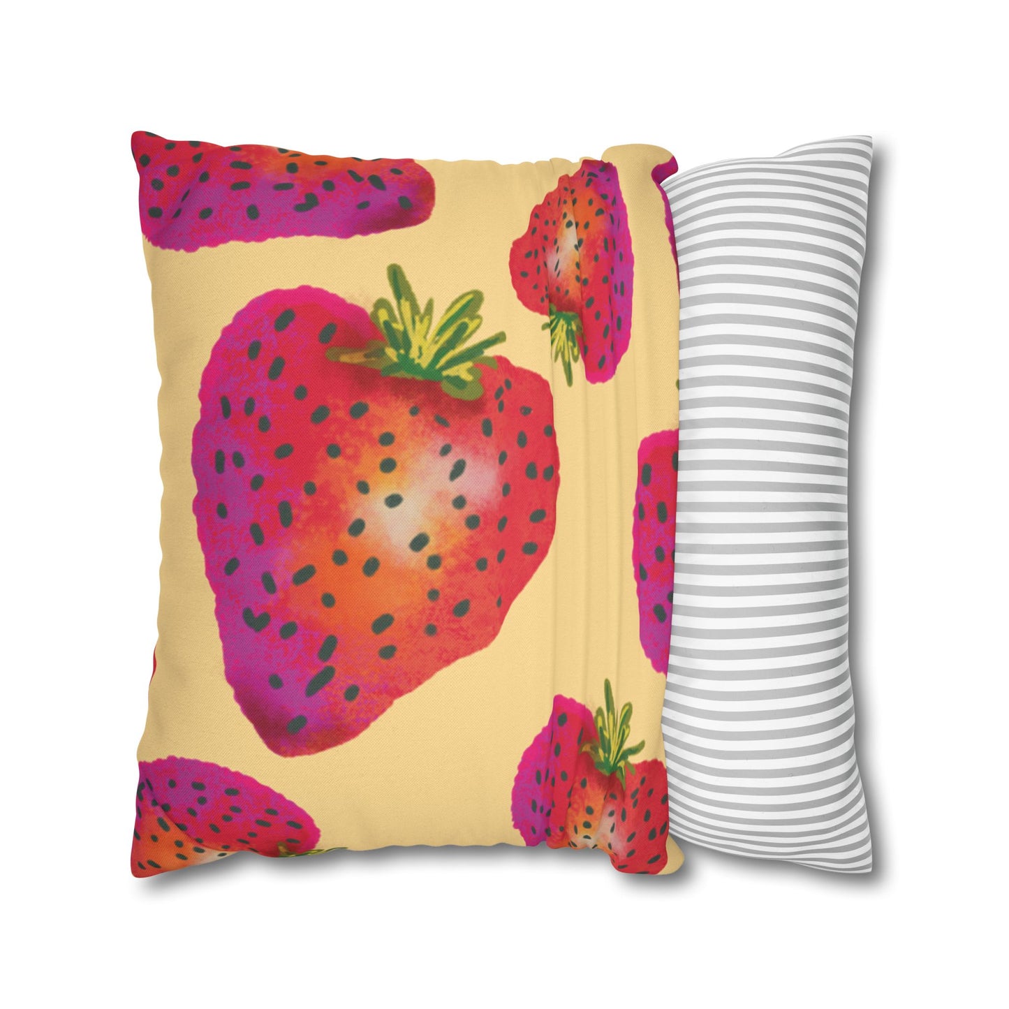 Strawberry Print Pillowcase, Cute Home Decor, Gift for Strawberry Lovers, Summer Decoration, Bright Accent Pillow
