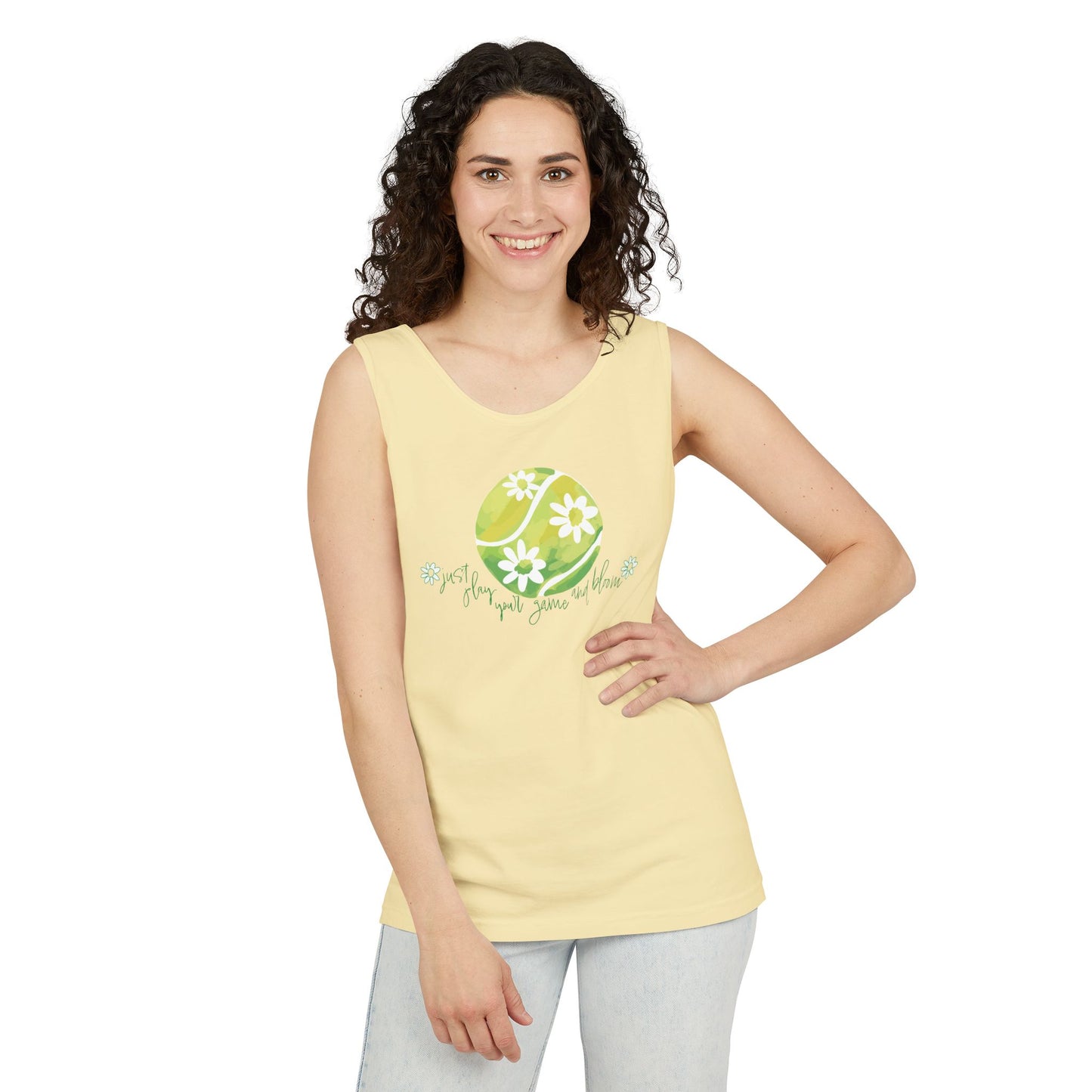Play Your Game and Bloom! Tennis Floral Vibes Tank Top, Garden Tanks, Outdoor Summer Wear, Eco-Friendly Fashion, Casual Apparel, Floral Design