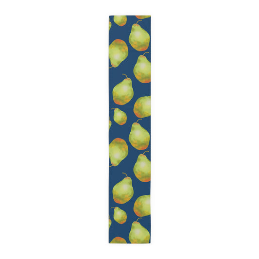 Charming Pear Pattern Table Runner in dark blue and lively pear green.