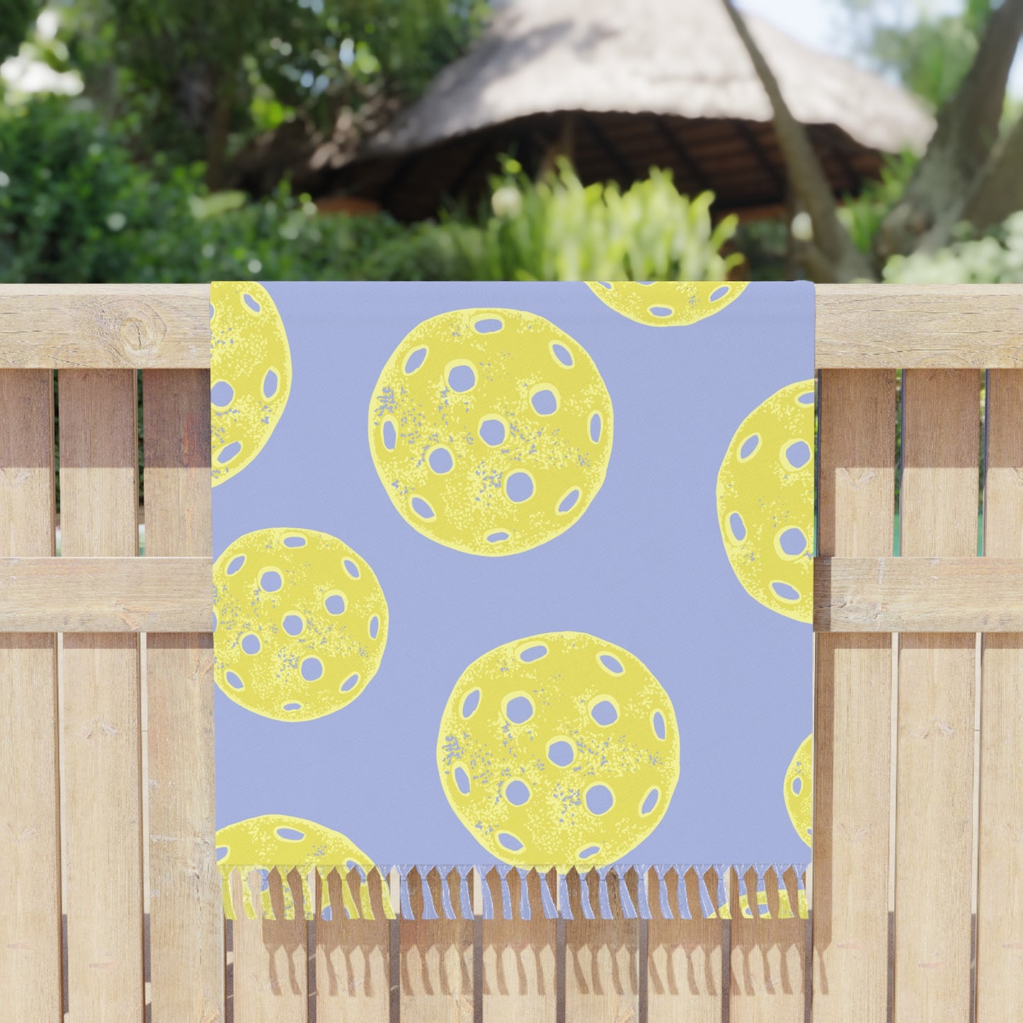 Boho Yellow and Periwinkle Pickleball Beach Towel — Lightweight Fringe Turkish Towel