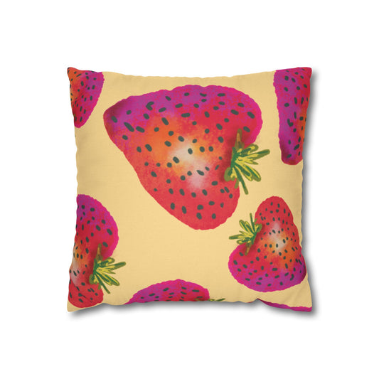 Strawberry Print Pillowcase, Cute Home Decor, Gift for Strawberry Lovers, Summer Decoration, Bright Accent Pillow