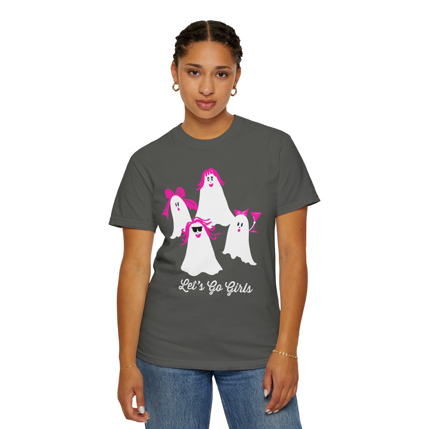 "Let's Go Girls" Spooky Chic T-Shirt, Halloween Fashion, Pink Ghost-Inspired Tee, Cute Casual Wear, Unisex Graphic Shirt, Trendy Fall Style