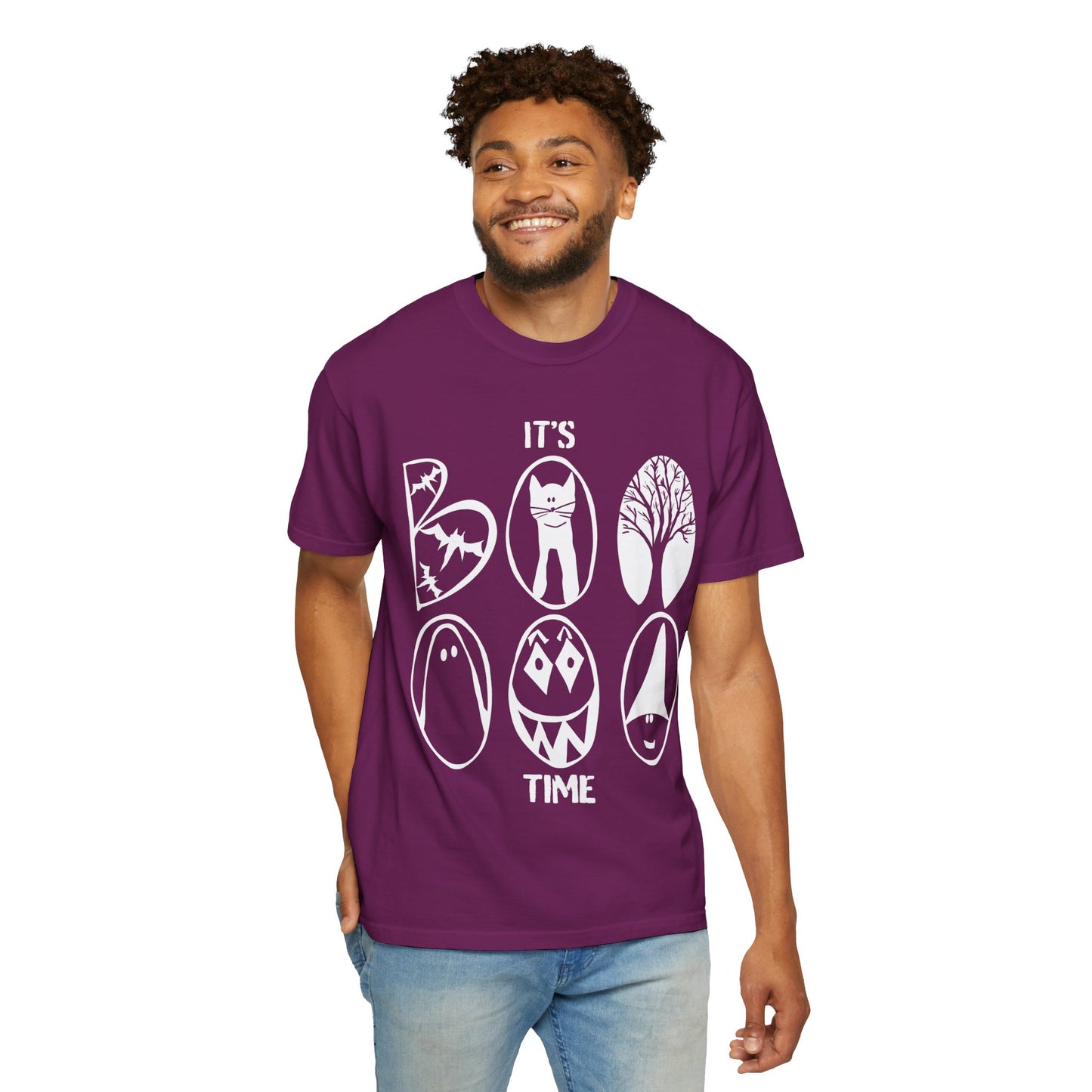 "IT'S BOO TIME" Halloween Themed T-shirt, Spooky Graphic Tee, Unisex T-shirt for Fall, Vintage Style Halloween Shirt, Perfect for Halloween Party