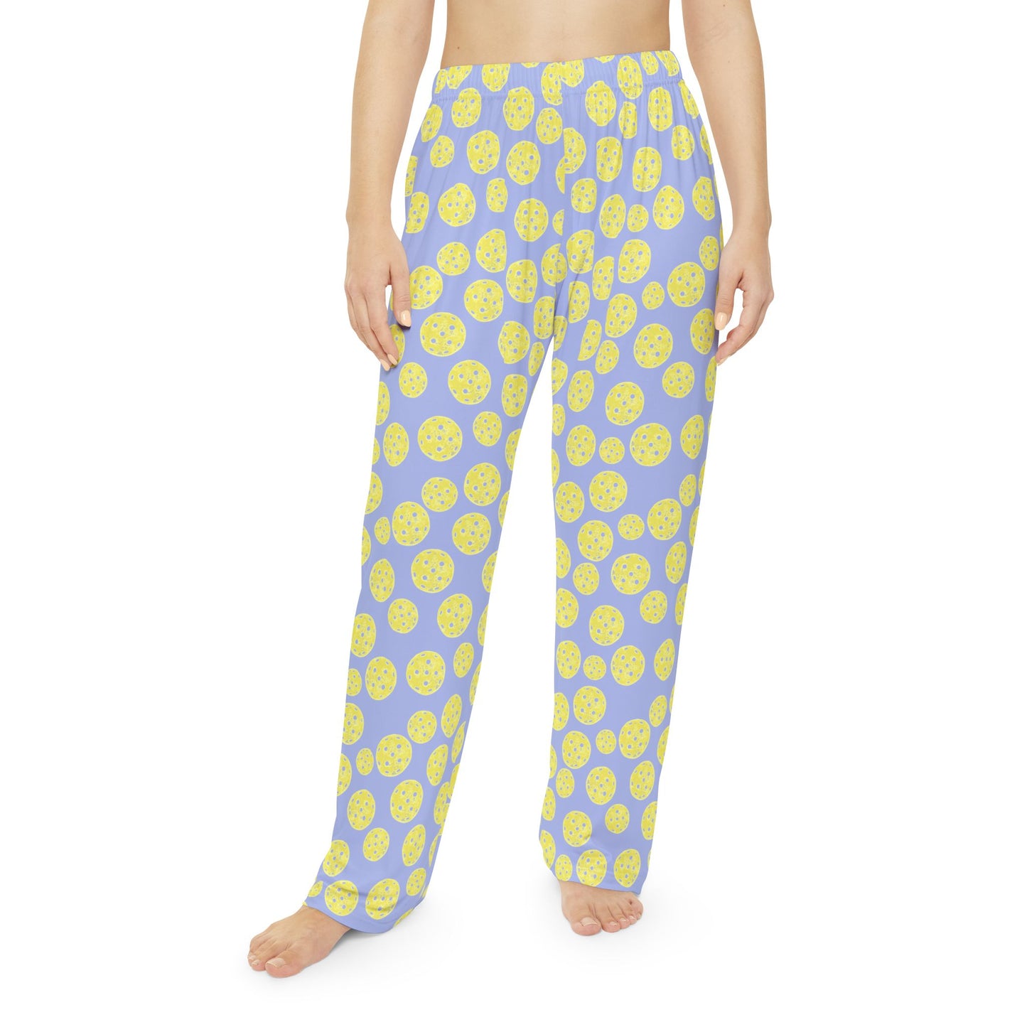 Lemon Yellow Pickleball Dots Women's Pajama Pants — Relaxed Cotton Sleepwear