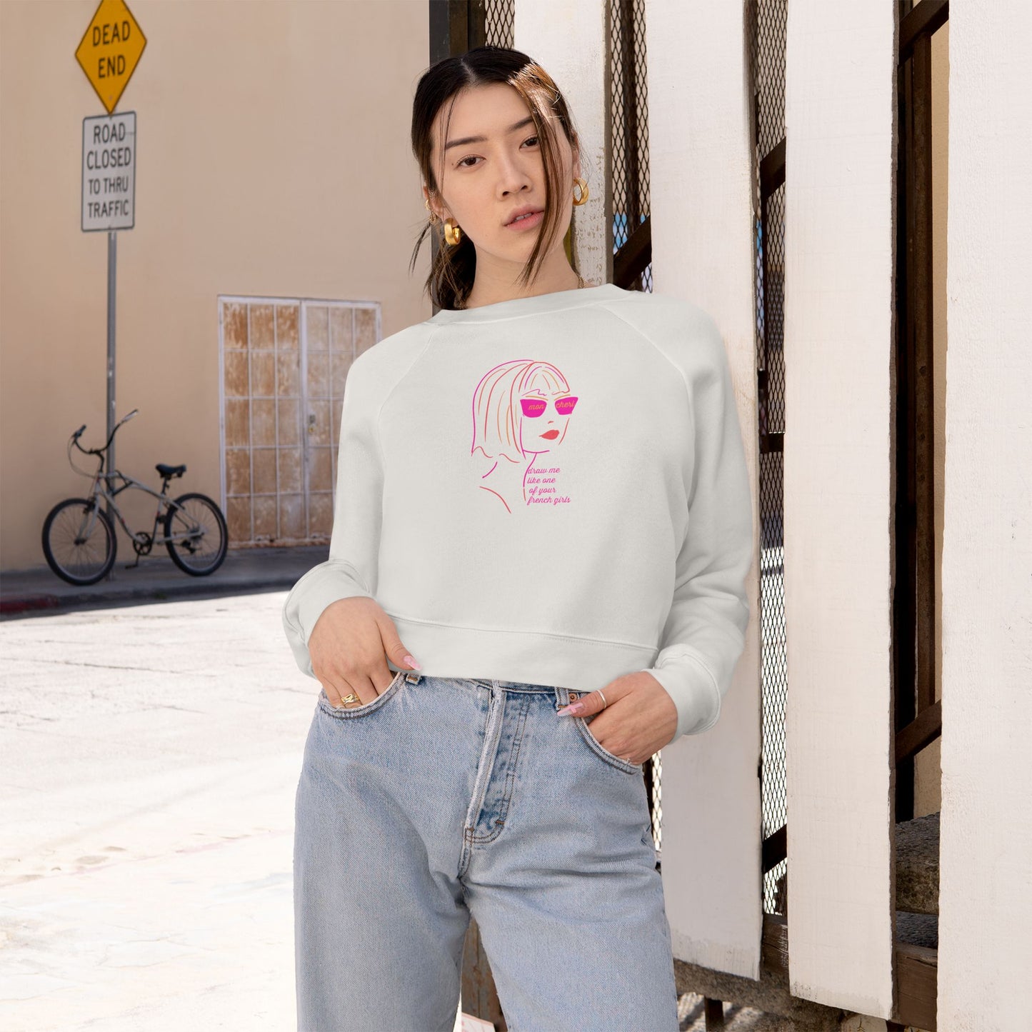 Cropped Fleece Pullover — "Draw Me Like One of Your French Girls" Graphic