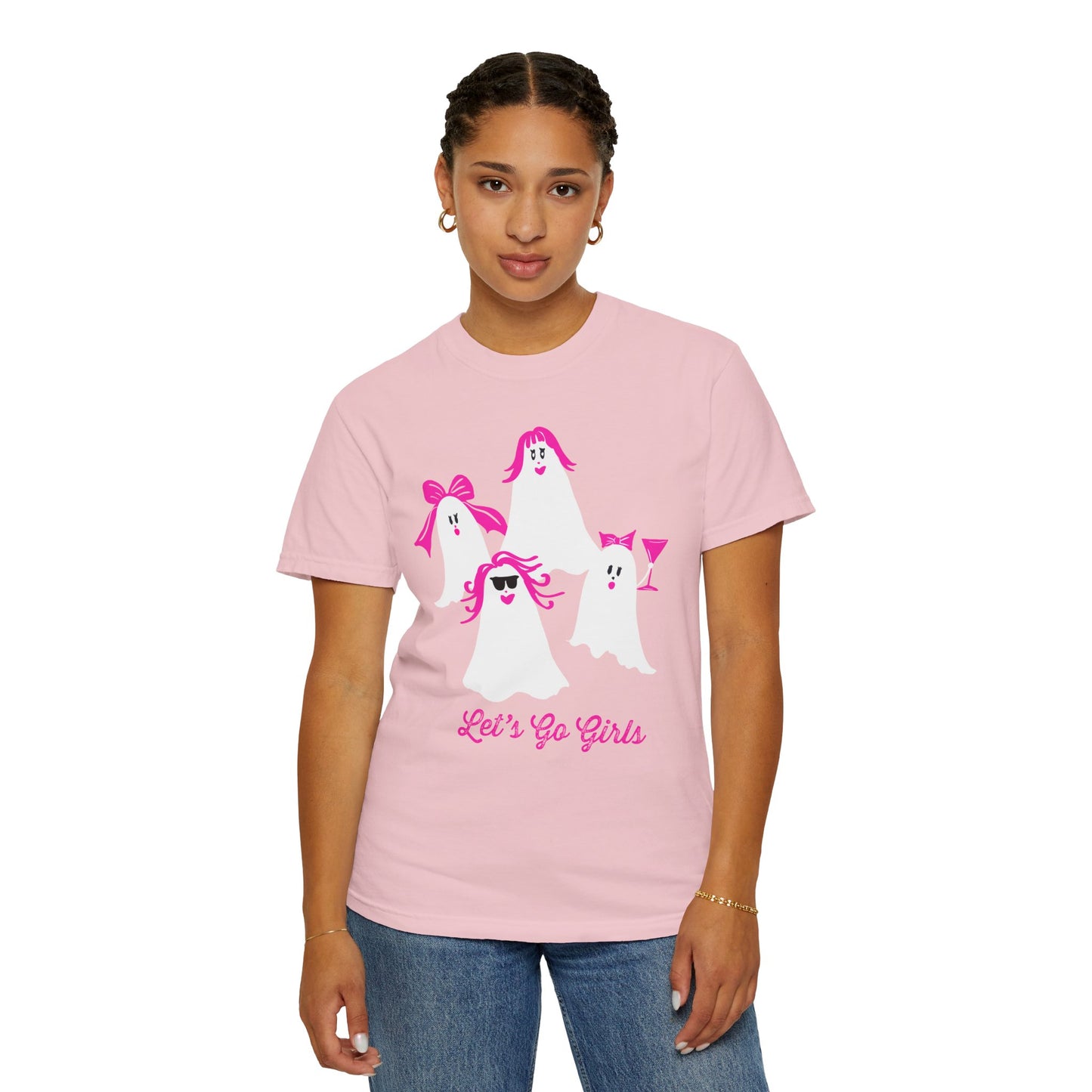 "Let's Good Girls" Spooky Chic T-Shirt, Halloween Fashion, Pink Ghost-Inspired Tee, Cute Casual Wear, Unisex Graphic Shirt, Trendy Fall Style