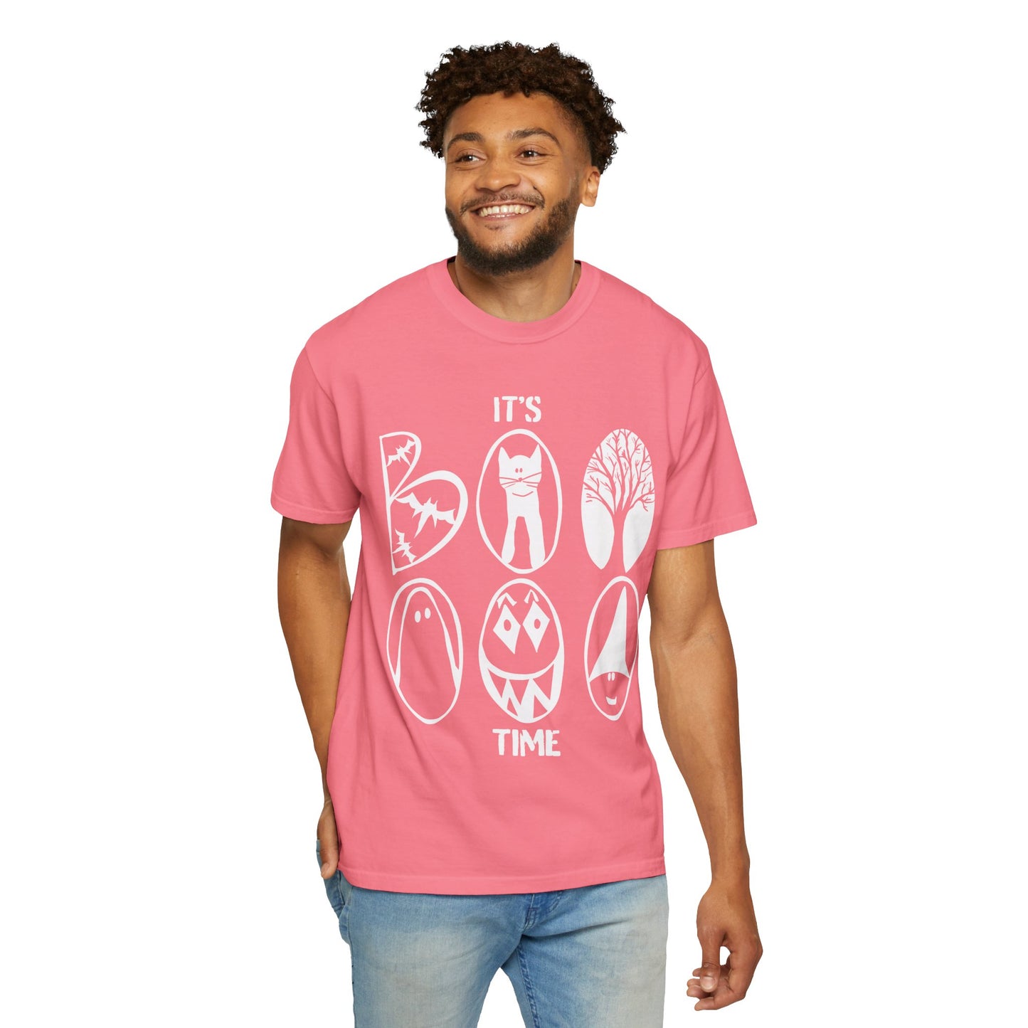 "IT'S BOO TIME" Halloween Themed T-shirt, Spooky Graphic Tee, Unisex T-shirt for Fall, Vintage Style Halloween Shirt, Perfect for Halloween Party