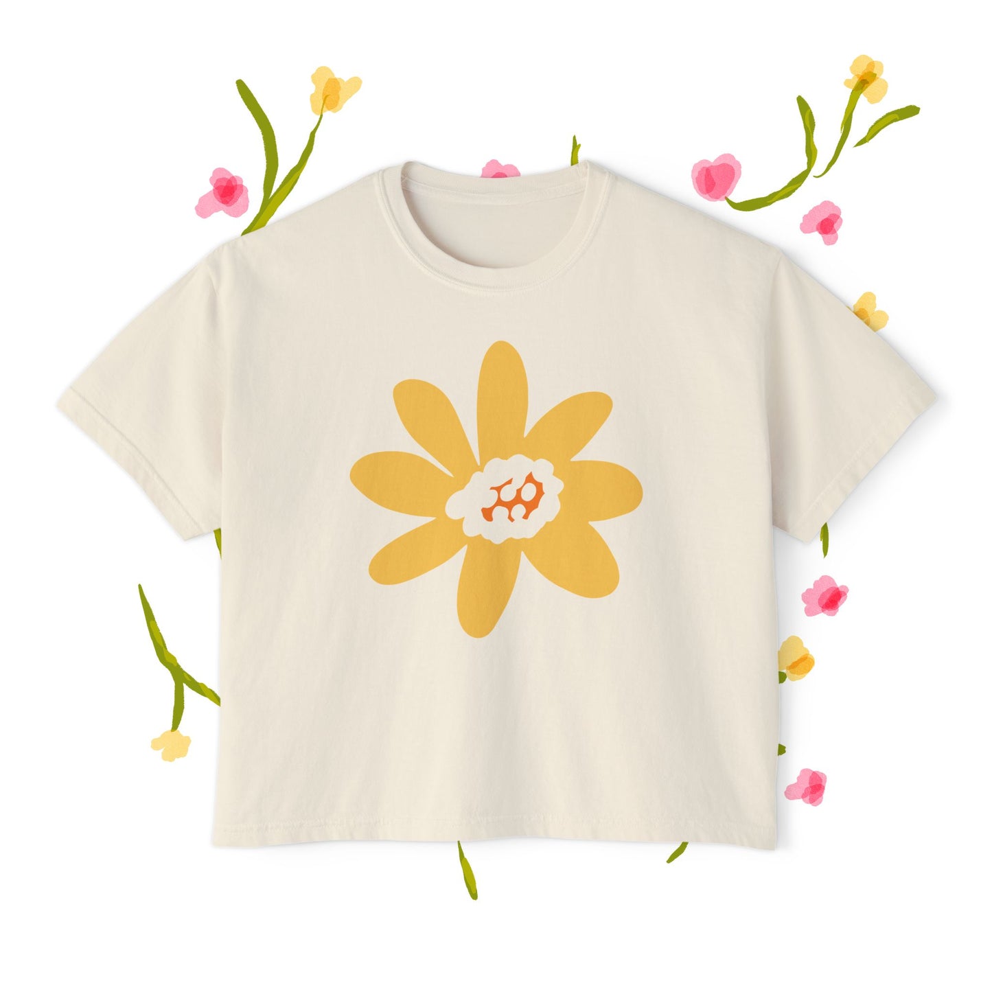 Sunny Floral Women's Boxy Tee - Casual Comfort for Every Occasion