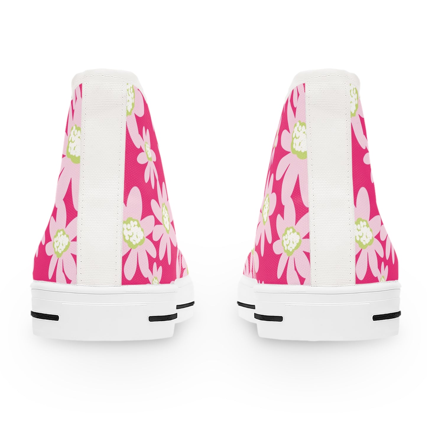 Bright Pink Daisy Floral Women’s High Top Sneakers | Trendy Spring Footwear, Casual Shoes, Unique Gifts, Summer Vibes, Festival Style