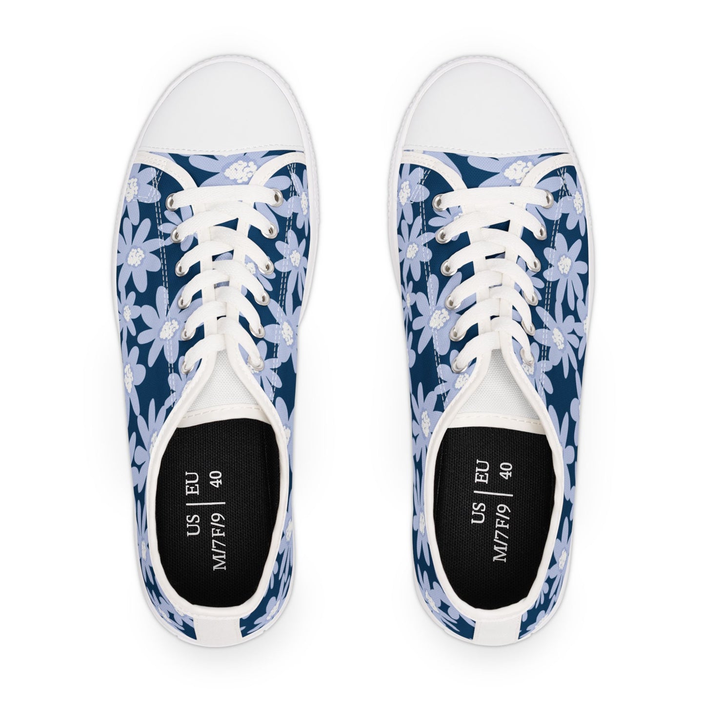 Blue Daisy Floral Women's Low Top Sneakers, Stylish Casual Shoes, Spring Fashion Footwear, Comfortable Everyday Sneakers, Gift for Her