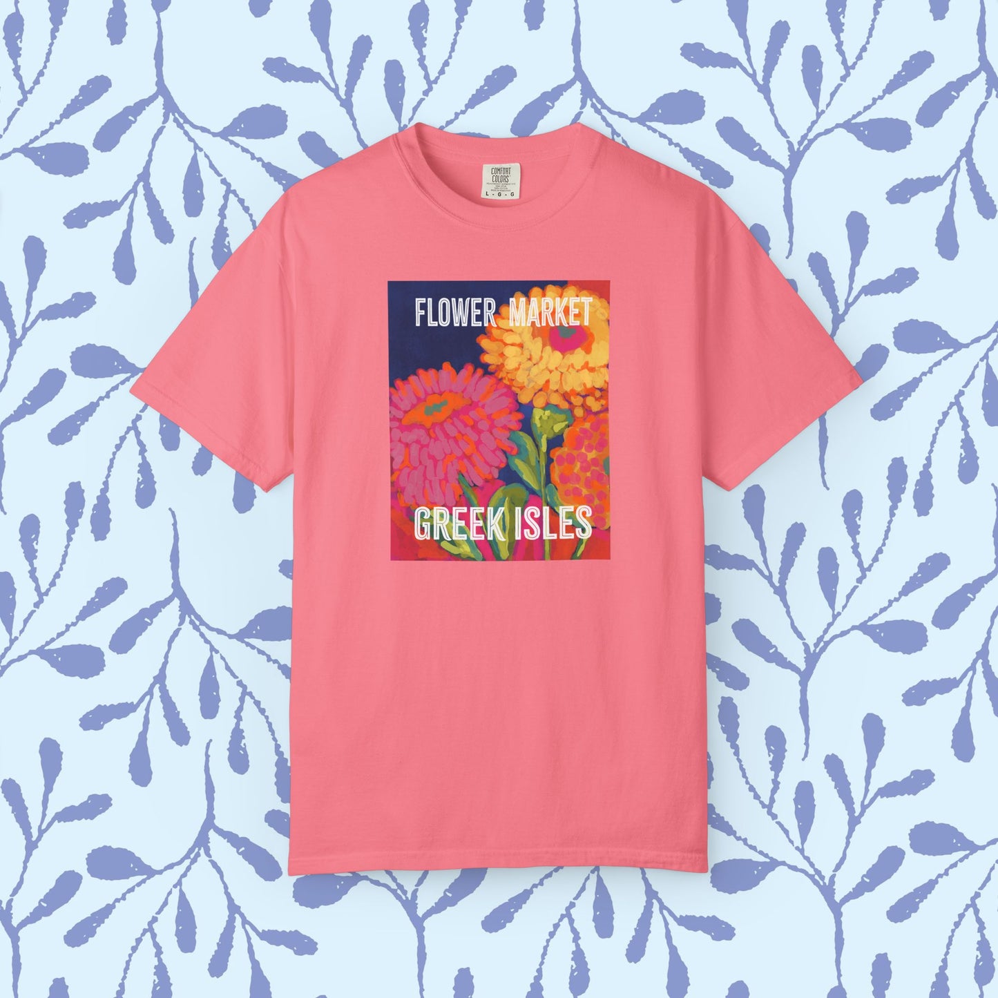 Vibrant Floral Market Tee, Flower Market T-Shirt, Greek Isles Apparel, Gift for Garden Lovers, Summer Wardrobe Essential