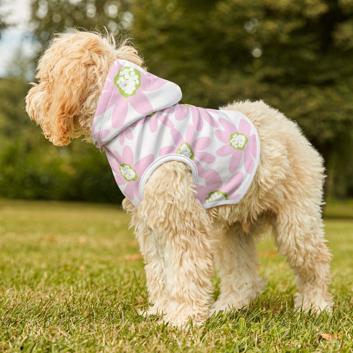 Pink Daisy Retro Floral Pet Hoodie for Dogs, Cute Dog Sweater, Stylish Pet Apparel, Spring Fashion for Pets, Cozy Dog Clothes