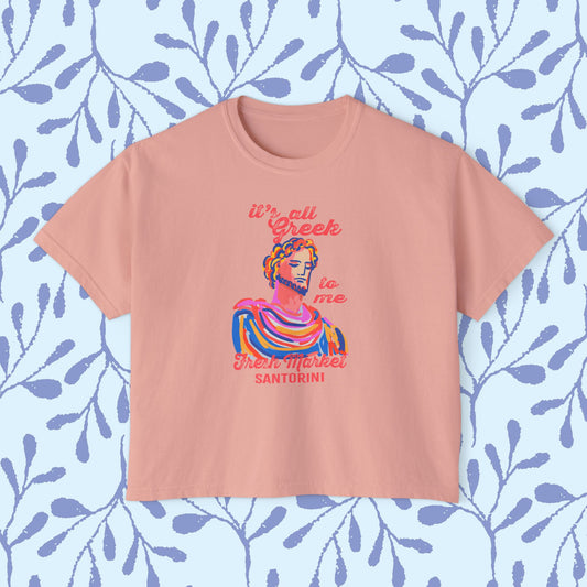 Women's Boxy Tee - 'It's All Greek To Me' Santorini Art Bust Graphic