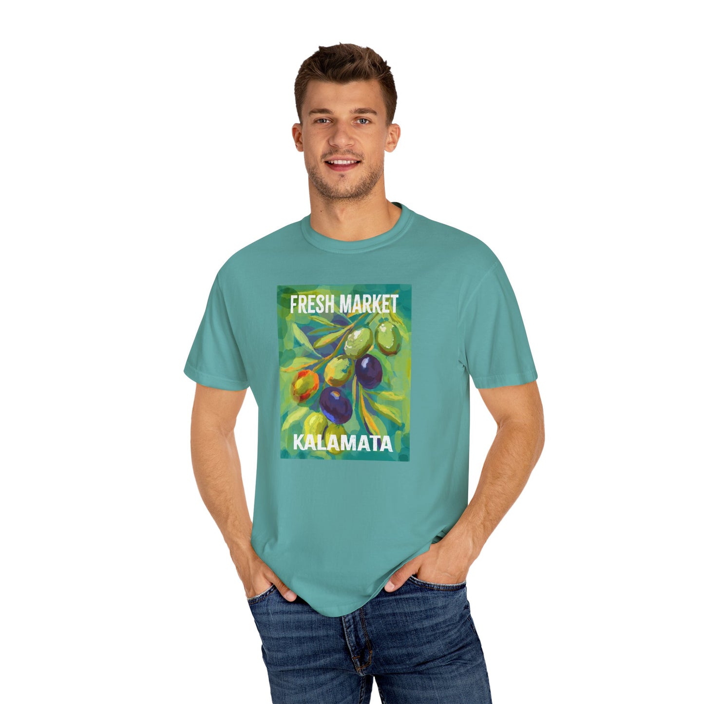 Vibrant Greek Olive Grove T-Shirt, Perfect for Farmers Markets, Foodie Gifts, Art Lovers, Summer Outings, Unisex Casual Wear