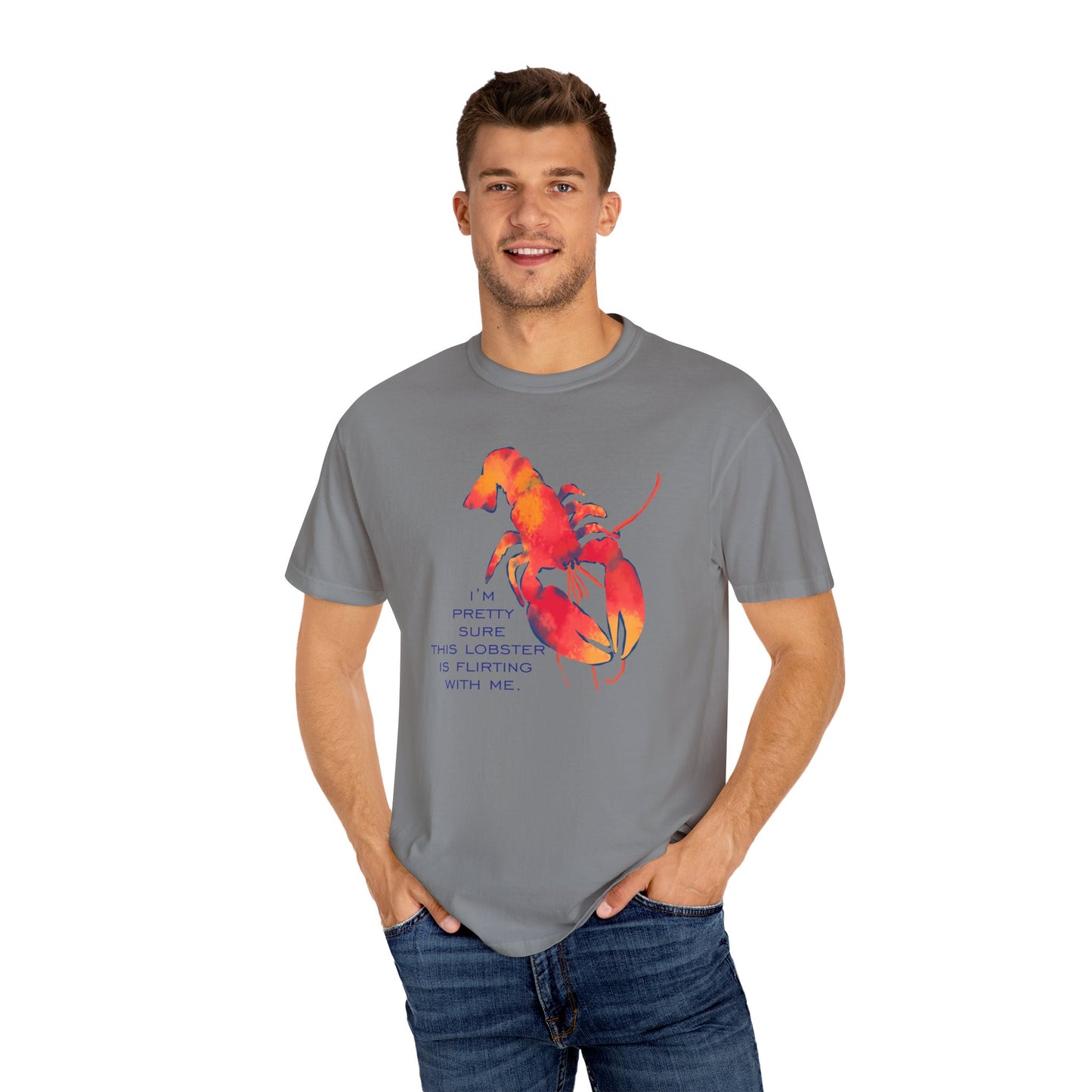Funny Lobster Flirting T-Shirt, Relaxed Fit Tees, Seafood Lover Gifts, Coastal Vibe Outfits, Summer Beach Wear