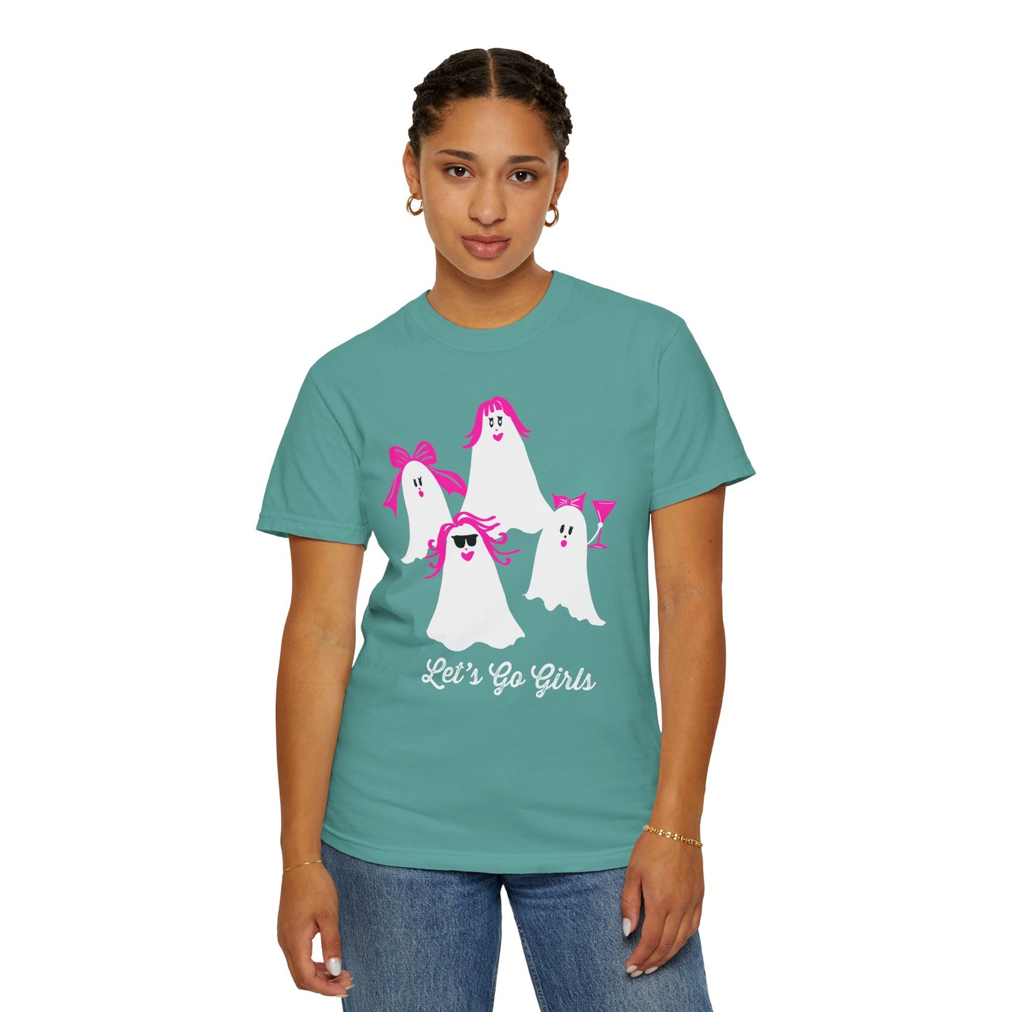"Let's Go Girls" Spooky Chic T-Shirt, Halloween Fashion, Pink Ghost-Inspired Tee, Cute Casual Wear, Unisex Graphic Shirt, Trendy Fall Style