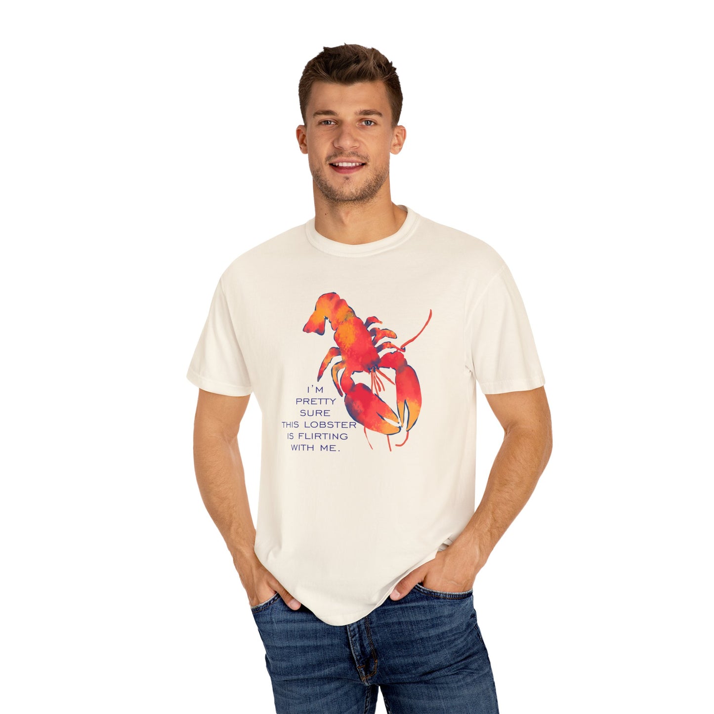 Funny Lobster Flirting T-Shirt, Relaxed Fit Tees, Seafood Lover Gifts, Coastal Vibe Outfits, Summer Beach Wear