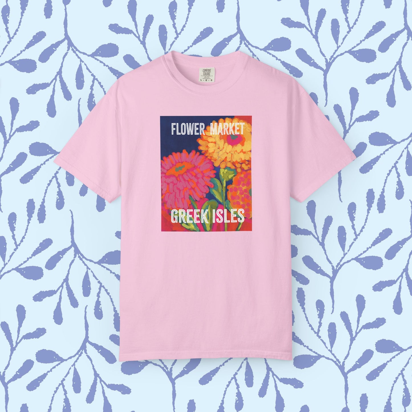 Vibrant Floral Market Tee, Flower Market T-Shirt, Greek Isles Apparel, Gift for Garden Lovers, Summer Wardrobe Essential