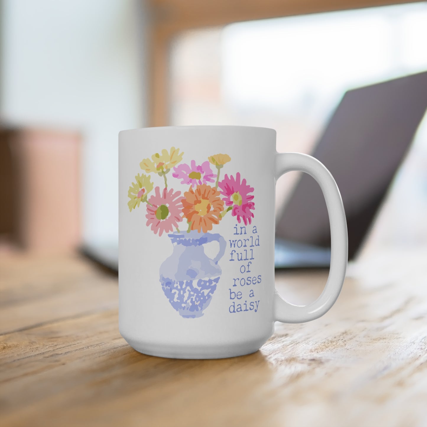 Blooming Inspiration Floral Mug | 15oz Coffee Cup, Motivational Gift, Floral Design, Positive Vibes, Home Decor
