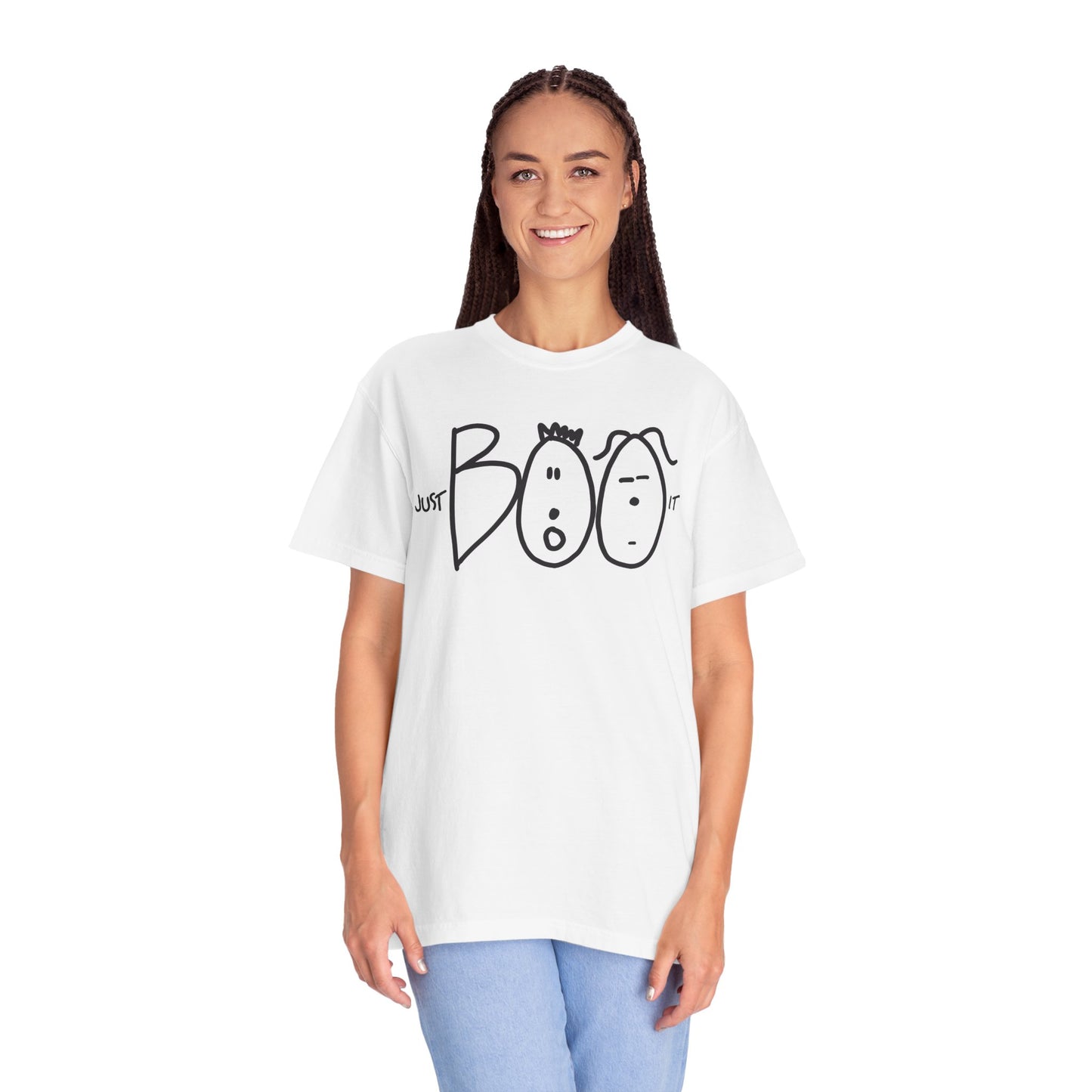 JUST BOO IT....Spooky Unisex Garment-Dyed T-shirt, Halloween Tee, Trendy Graphic Tee, Funny Costume Top, Holiday Apparel, Party Wear