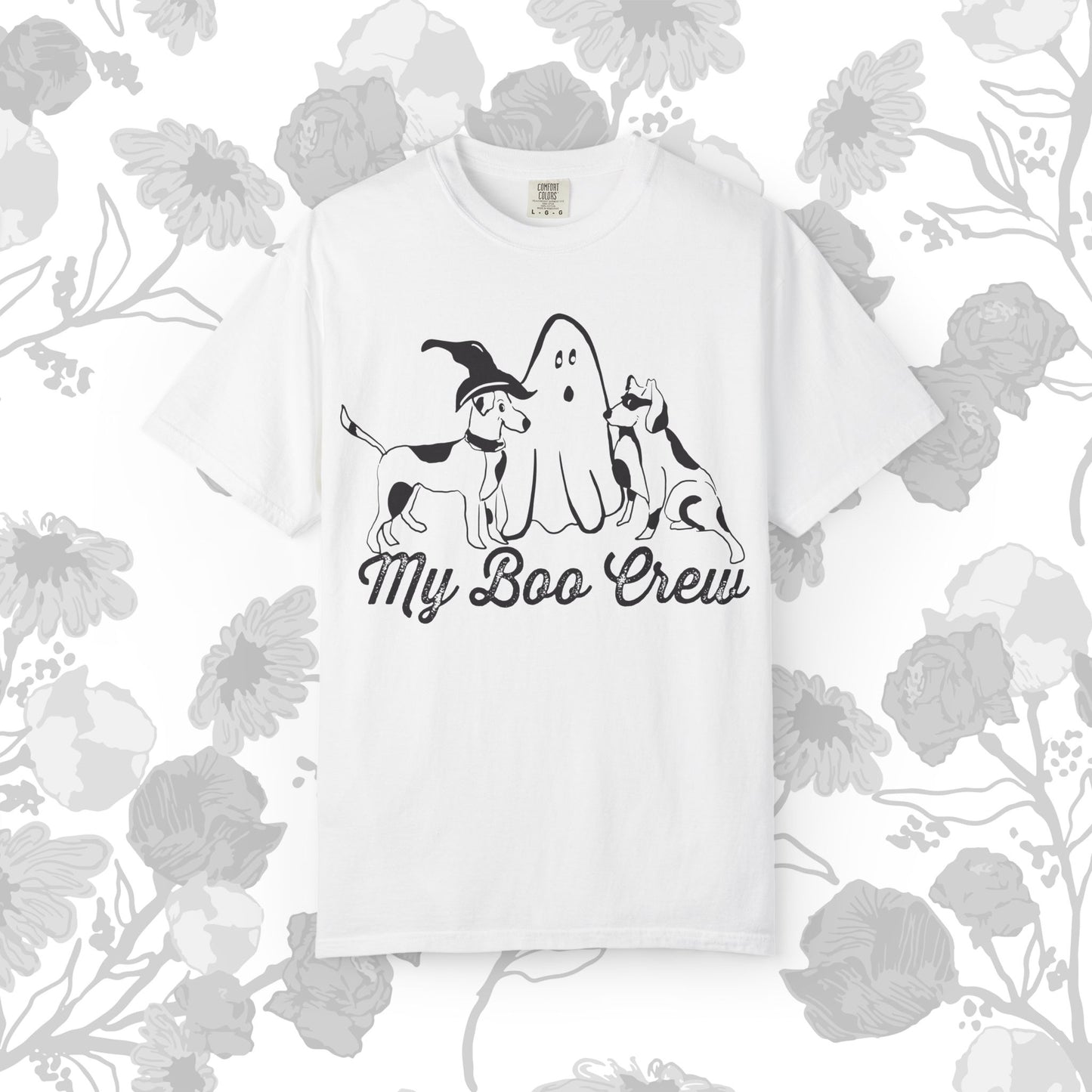 My Boo Crew Halloween T-Shirt, Cute Dog Ghost Tee, Halloween Unisex Garment-Dyed Shirt, Pet Lovers Gift, Autumn Apparel, Fun Halloween Outfit