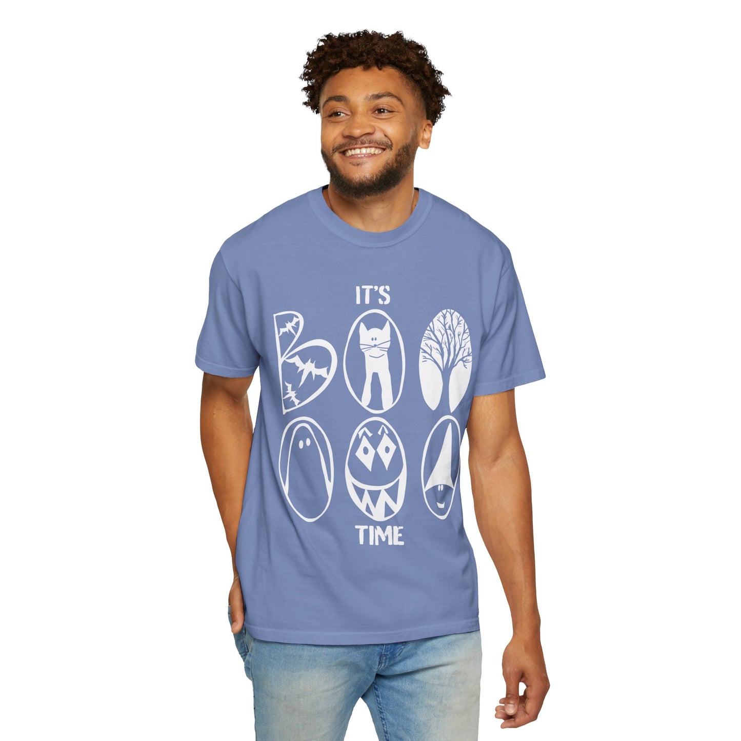 "IT'S BOO TIME" Halloween Themed T-shirt, Spooky Graphic Tee, Unisex T-shirt for Fall, Vintage Style Halloween Shirt, Perfect for Halloween Party