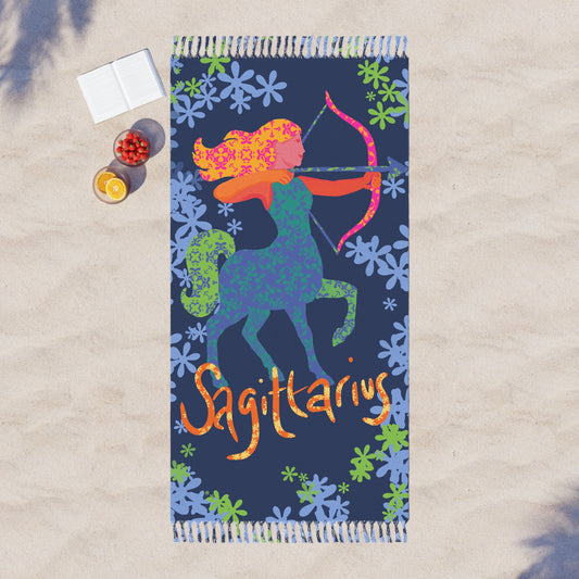 Boho Beach Towel – Sagittarius Design, Outdoor Blanket, Astrology Gift, Bohemian Decor, Stylish Pool Towel