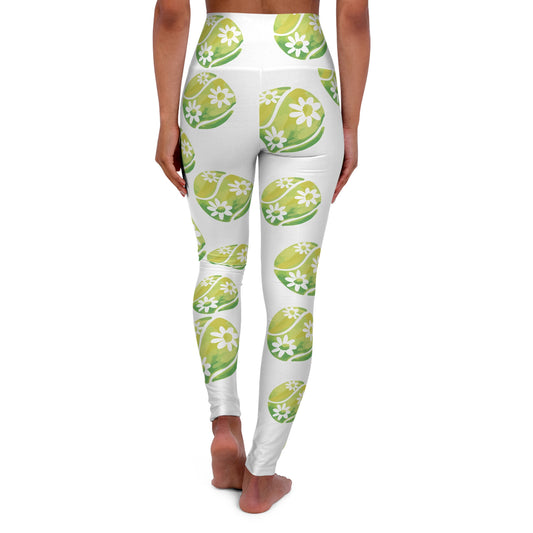 High Waisted Tennis Daisy Floral Yoga Leggings, Comfortable Workout Pants, Activewear for Women, Trendy Athleisure, Gift for Fitness Lovers