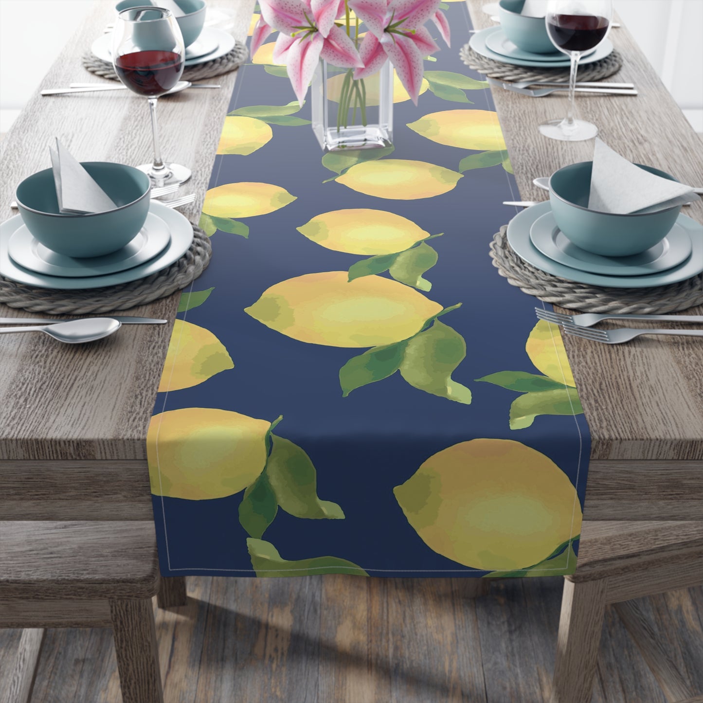 Lemon Print Table Runner | Cotton & Polyester Dining Decor | Summer Party, Kitchen Table, Home Decor, Gift Idea