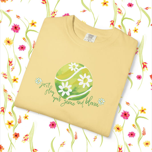 Play Tennis....Bloom! Flower Power Unisex T-Shirt | Eco-Friendly Casual Wear, Spring Fashion, Gift for Garden Lovers, Earth Day Tee, Floral Summer Style, Tennis Lover's Gift17.99