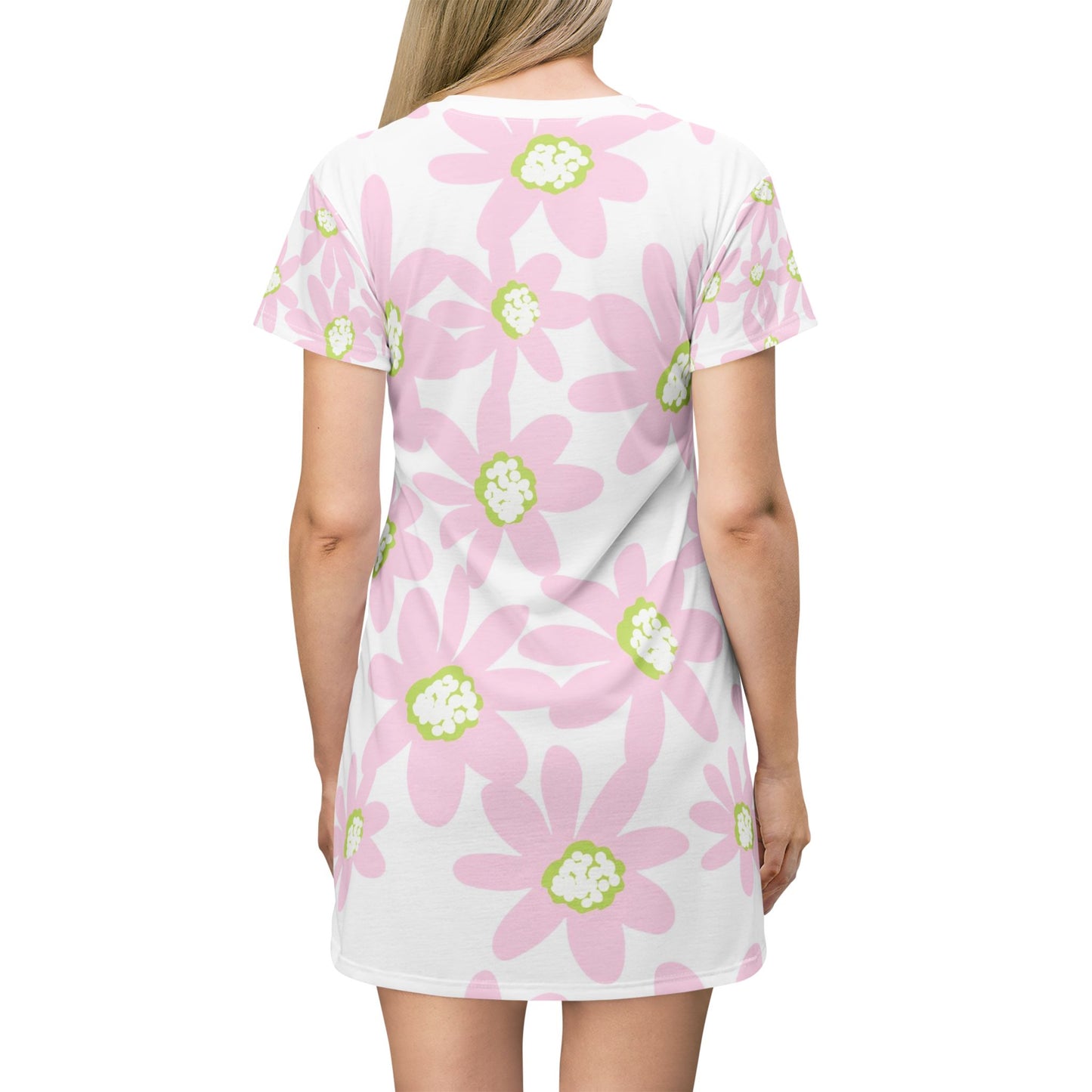 Pink Daisy Floral T-Shirt Dress, Casual Summer Dress, Comfy Lounge Dress, Boho Style, Festival Outfit, Cute Everyday Wear, Gift for Her