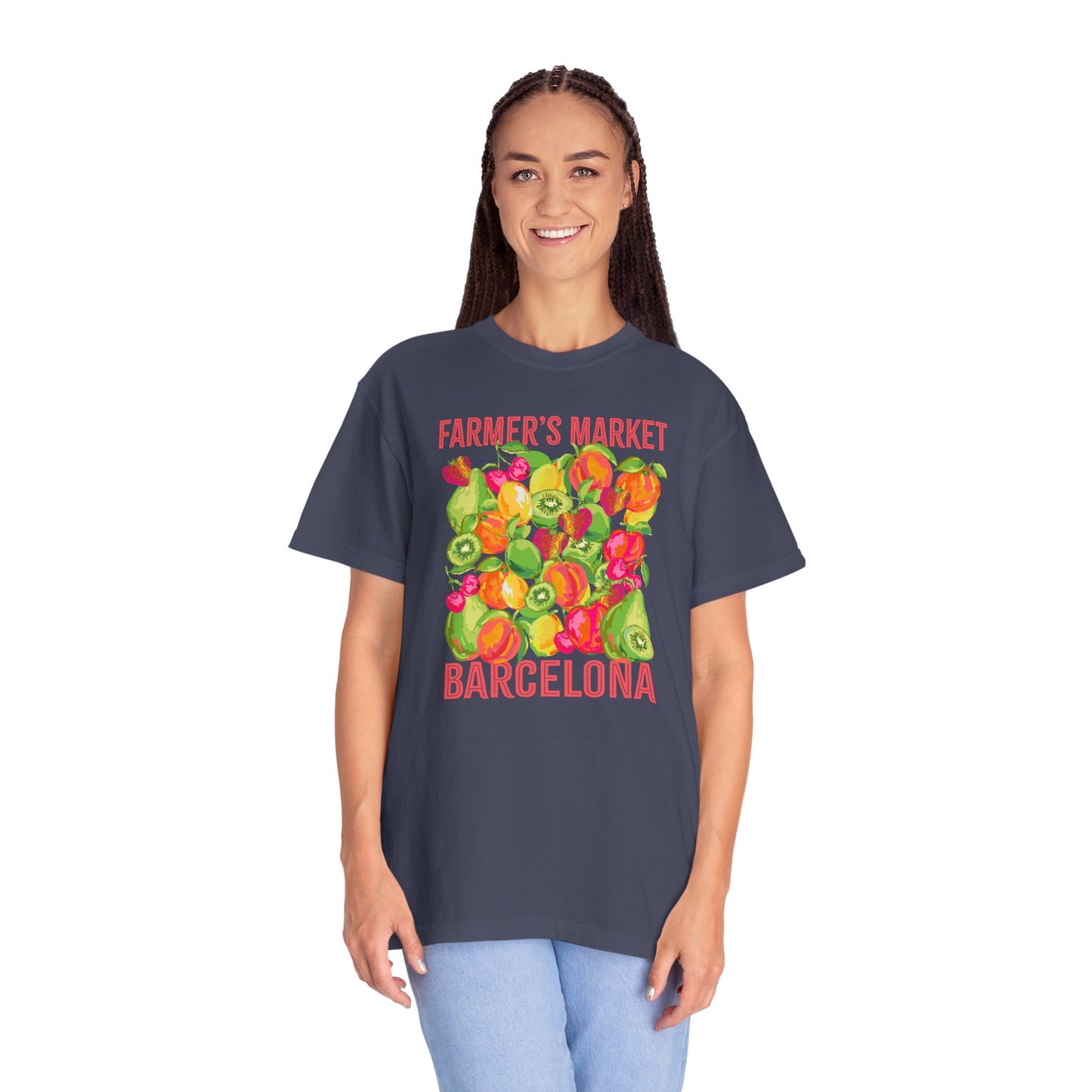 Barcelona Farmers Market T-Shirt | Unisex Garment-Dyed Tee, Cute Summer Style, Gift for Foodies, Market Lover's Apparel, Barcelona Graphic Tee