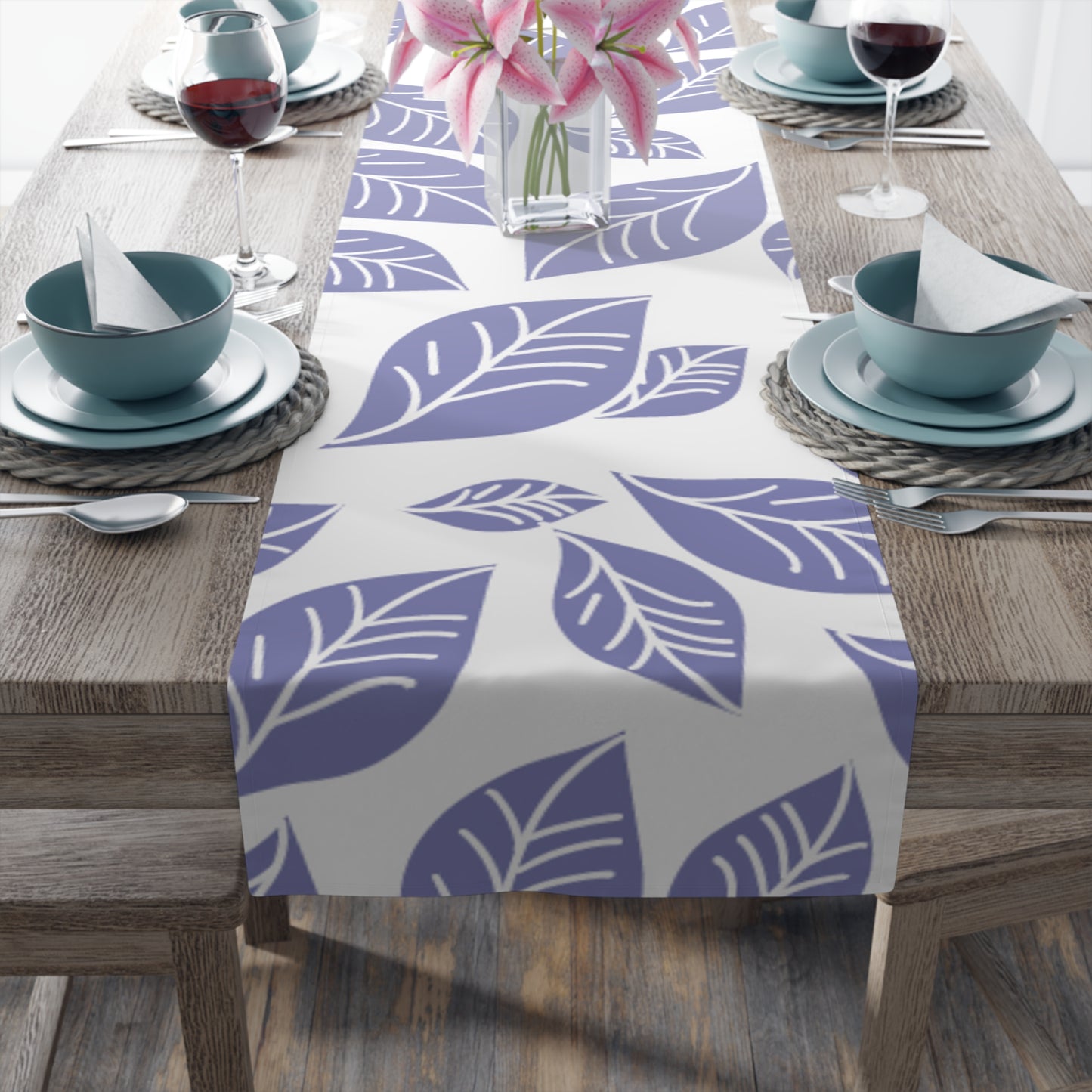 Elegant Lavender Leaf Table Runner | Cotton Poly Decor for Home, Dining, Events, Spring, Seasonal Celebrations, Wedding