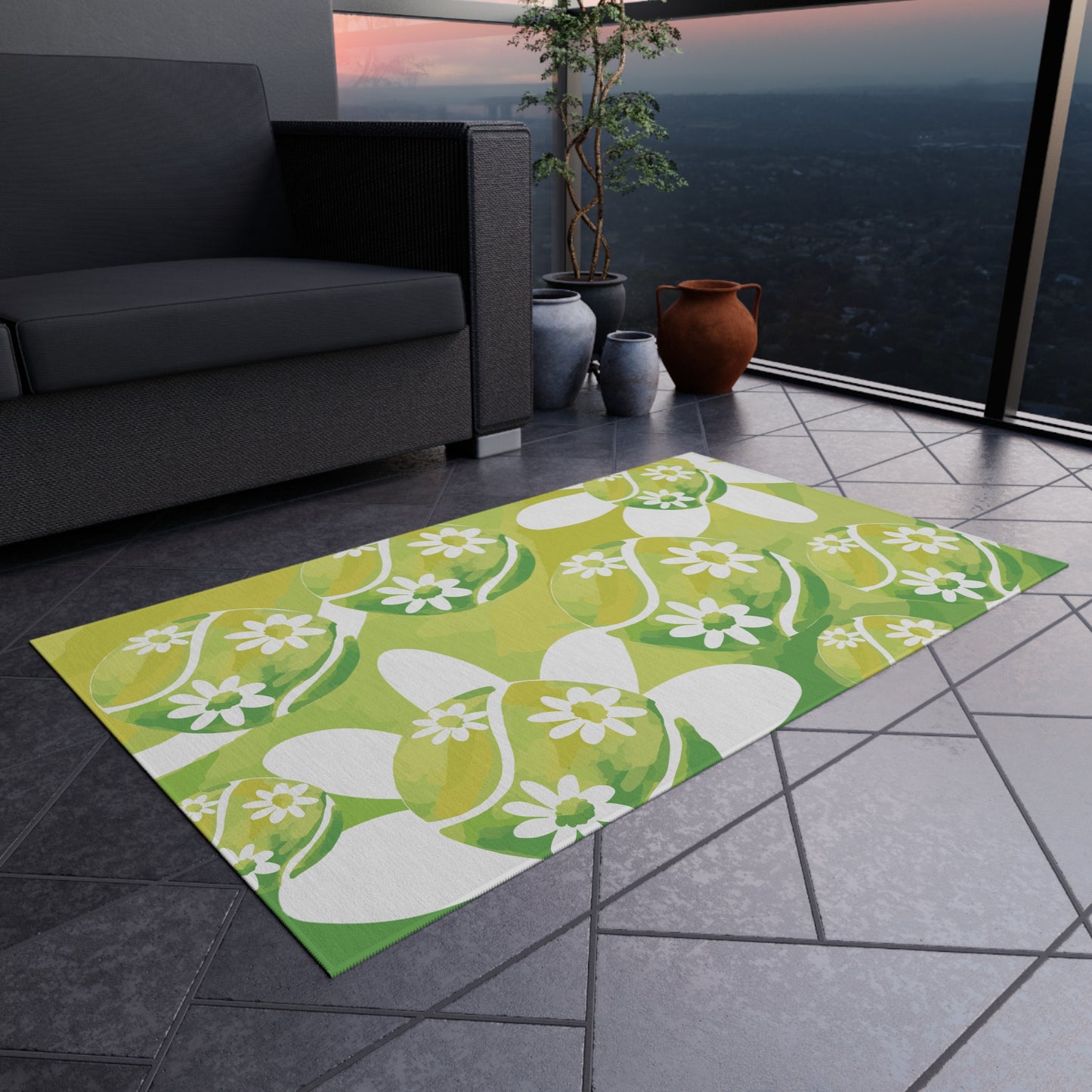 Tennid Daisy Flower Pattern Outdoor Rug - Brighten Your Patio, Garden, or Entryway, Bohemian Decor, Easter Gift, Spring Vibes, Cozy Outdoor Living