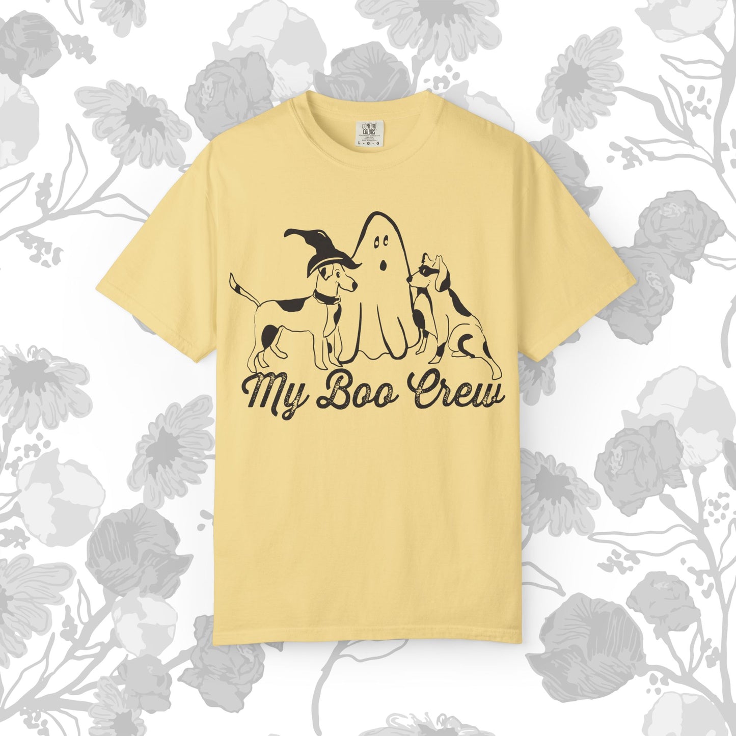 My Boo Crew Halloween T-Shirt, Cute Dog Ghost Tee, Halloween Unisex Garment-Dyed Shirt, Pet Lovers Gift, Autumn Apparel, Fun Halloween Outfit