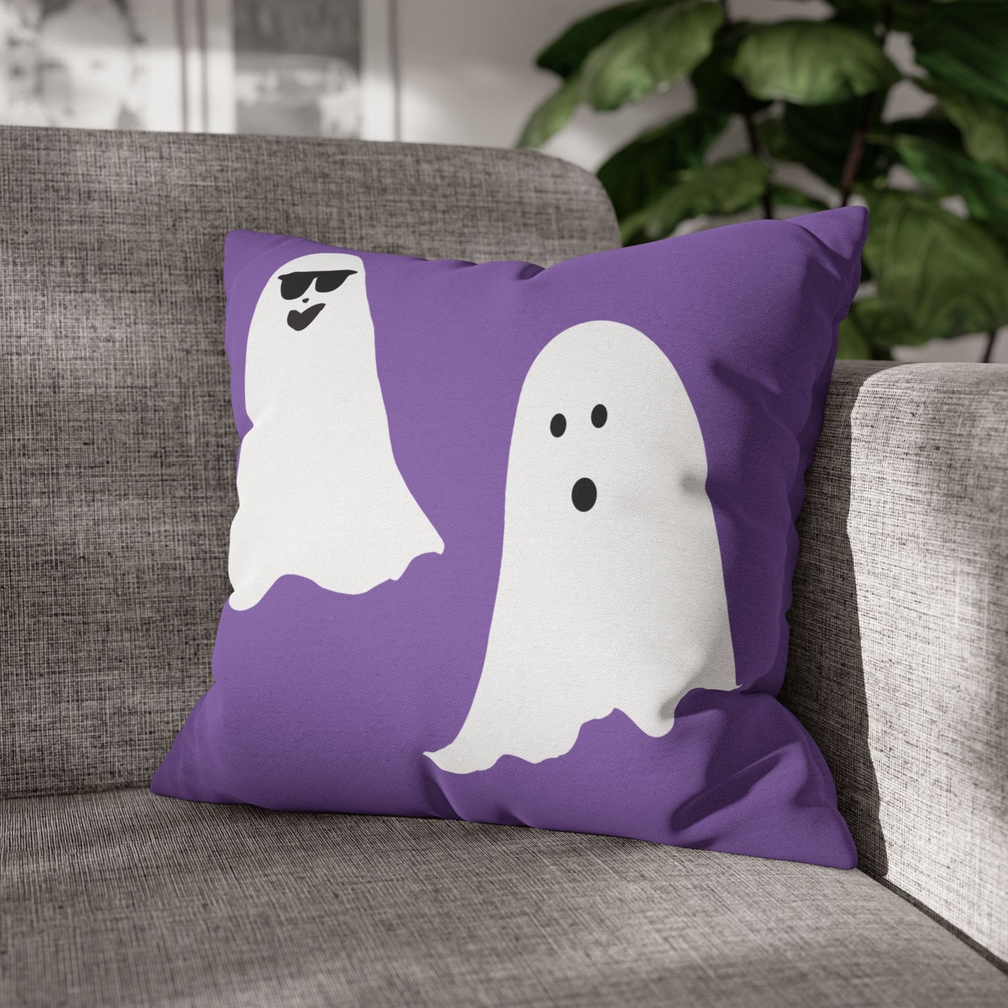Spooky Ghost Pillowcase, BOO TIME, Halloween Decor, Fun Throw Pillow, Cozy Home Accessory, Unique Gift for Ghost Lovers, Purple Pillow Cover