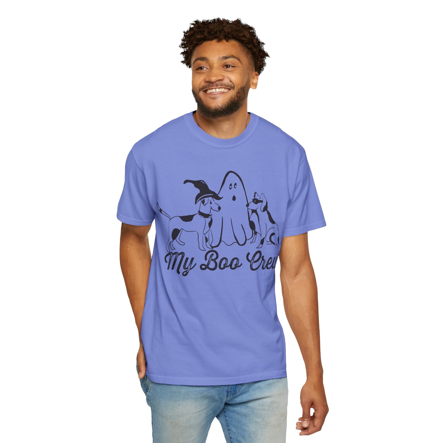My Boo Crew Halloween T-Shirt, Cute Dog Ghost Tee, Halloween Unisex Garment-Dyed Shirt, Pet Lovers Gift, Autumn Apparel, Fun Halloween Outfit